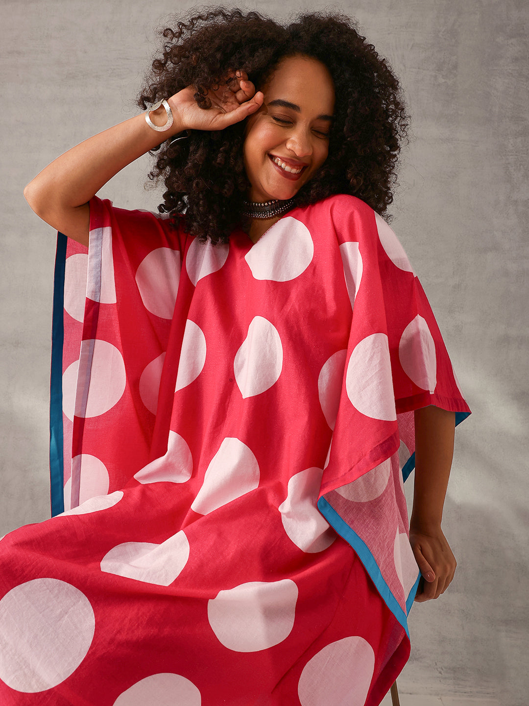 Comfy Pink Cotton Printed Kaftan with tassels