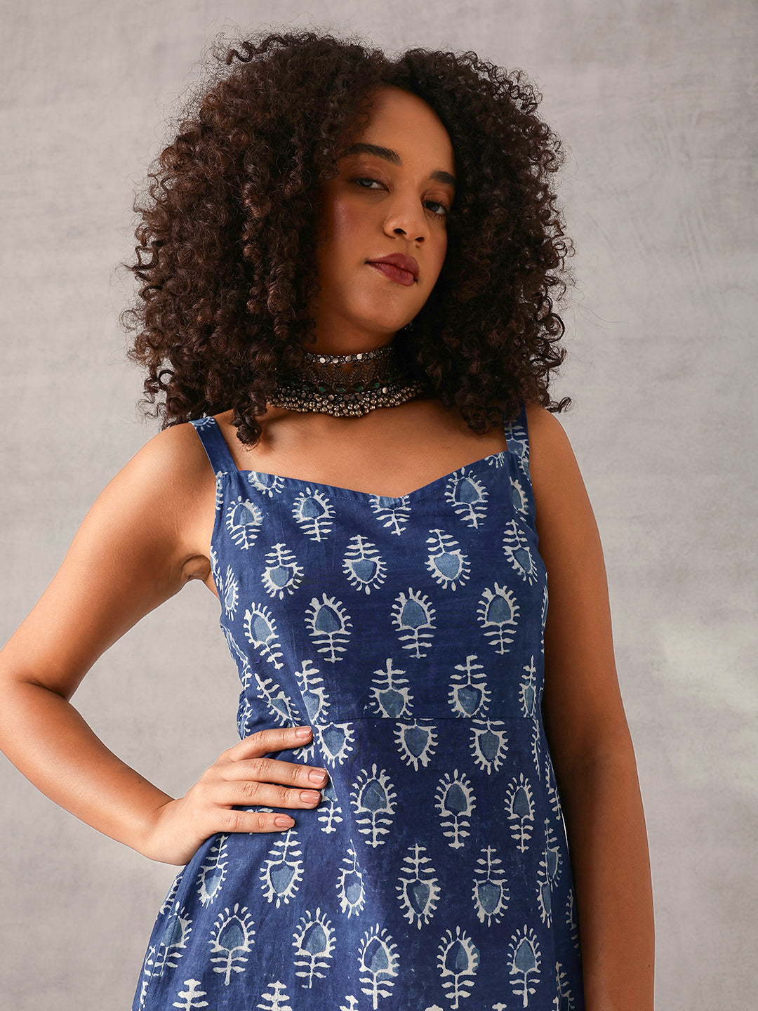 Graceful Indigo cotton Printed Regular Fit Dress