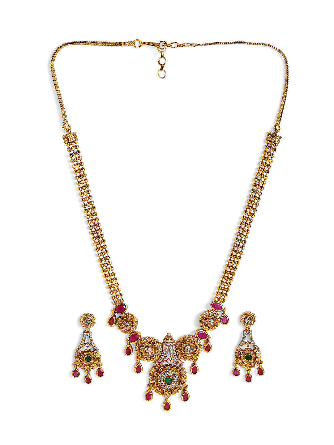 Ishin Goddess Elegance Twin Peacocks Gold Plated Necklace Drop Earrings Jewellery Set