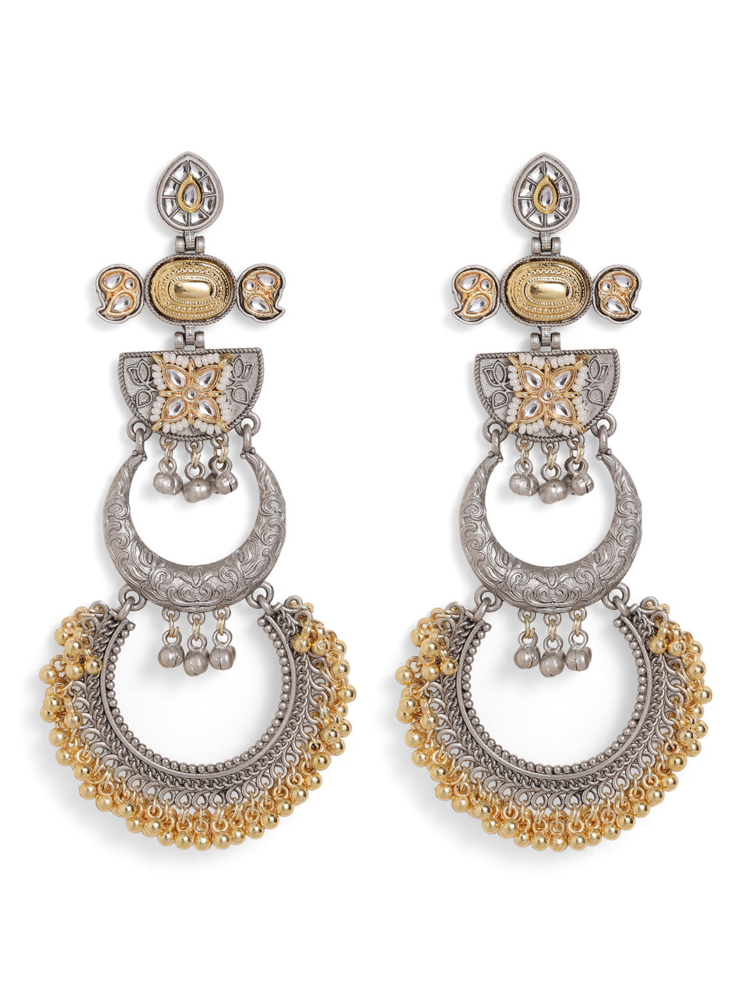 Ishin Multi Colour Silver Plated Chandbali Earring