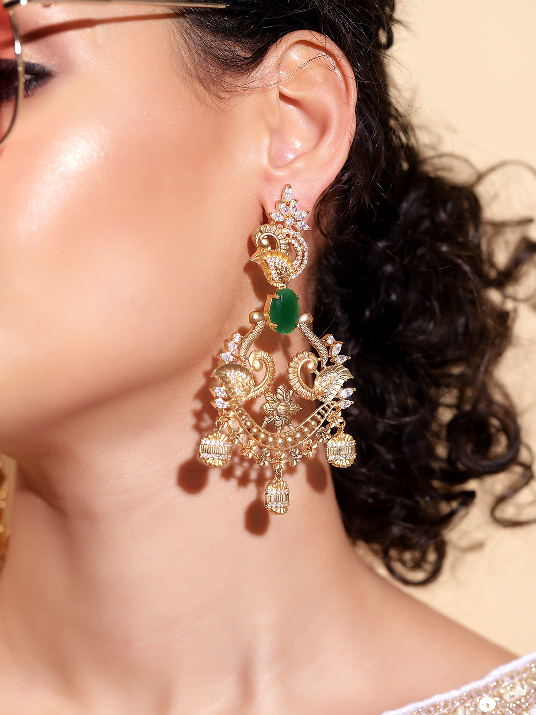 Ishin Temple Elegance Gold Plated Necklace Jhumkis Earrings Jewellery Set