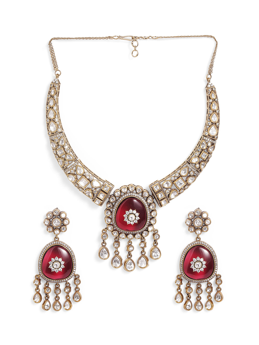 Ishin Red  Colour Gold Plated Jewellery set