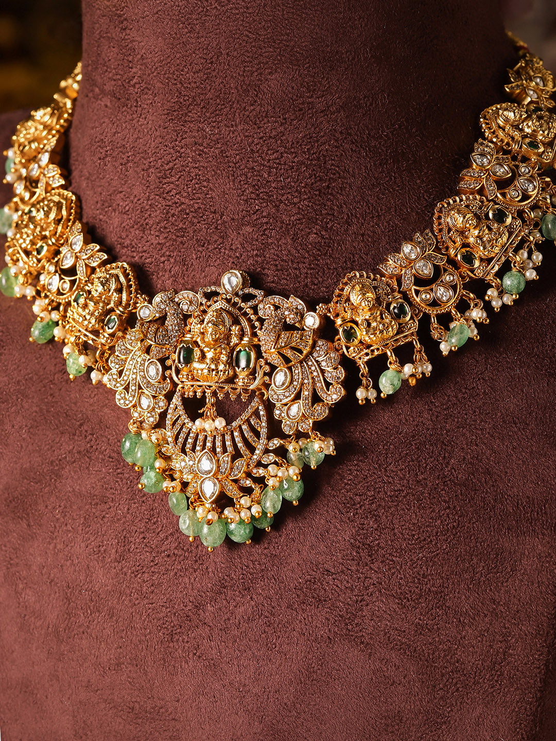 Ishin Floral Pattern Gold Plated Elegance Goddesss Lakshmi Jewellery Set