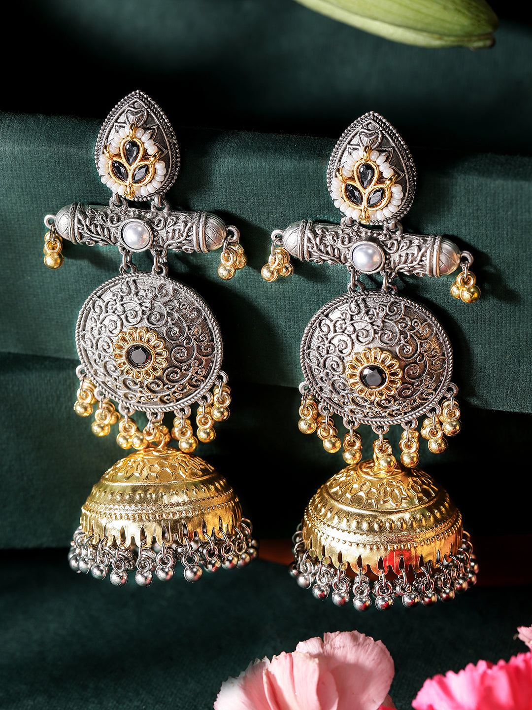 Ishin Black Colour Silver Plated Jhumka Earring