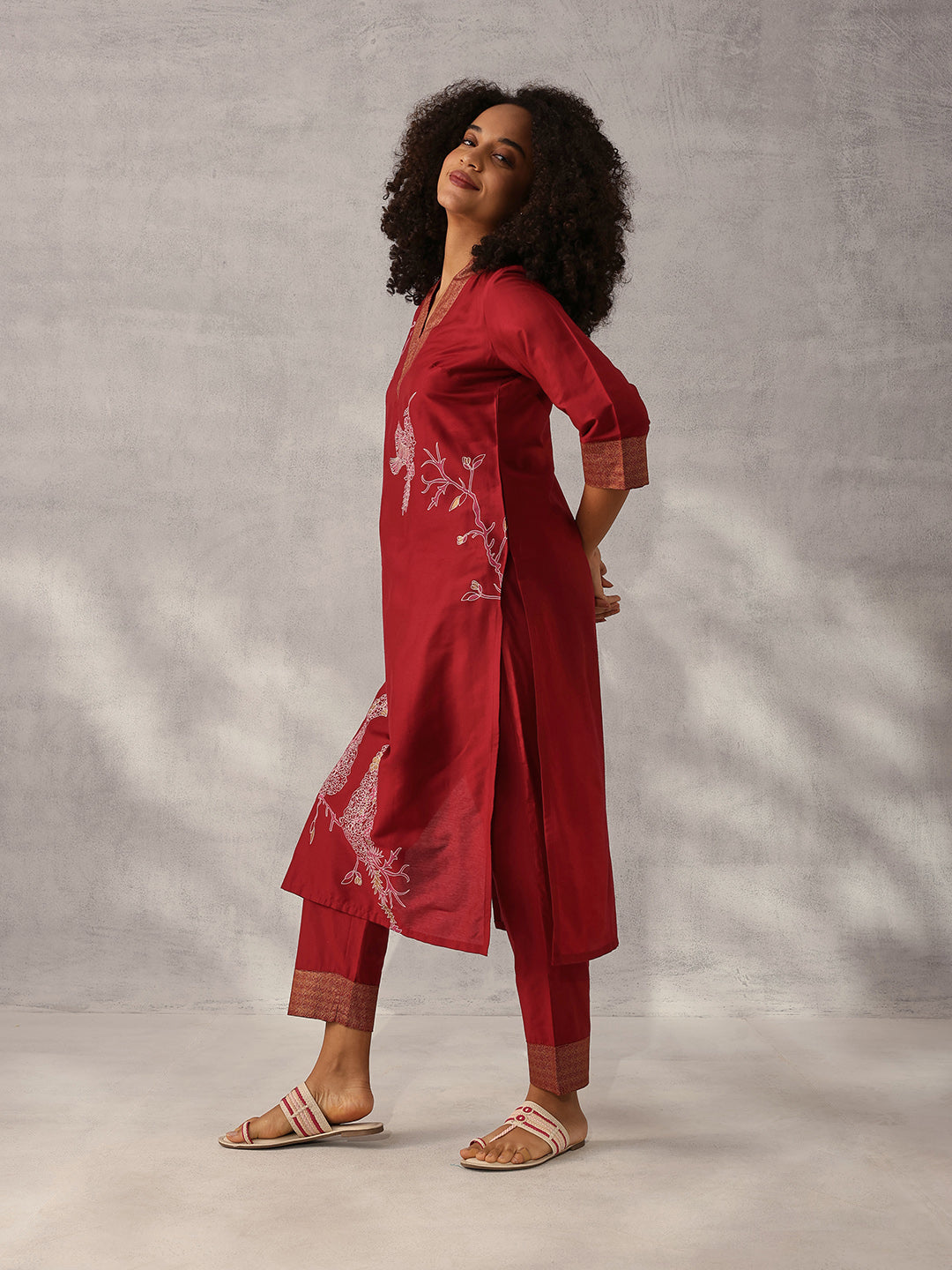 Soft Maroon Polystyrene Foil Printed Straight Fit Kurta Set