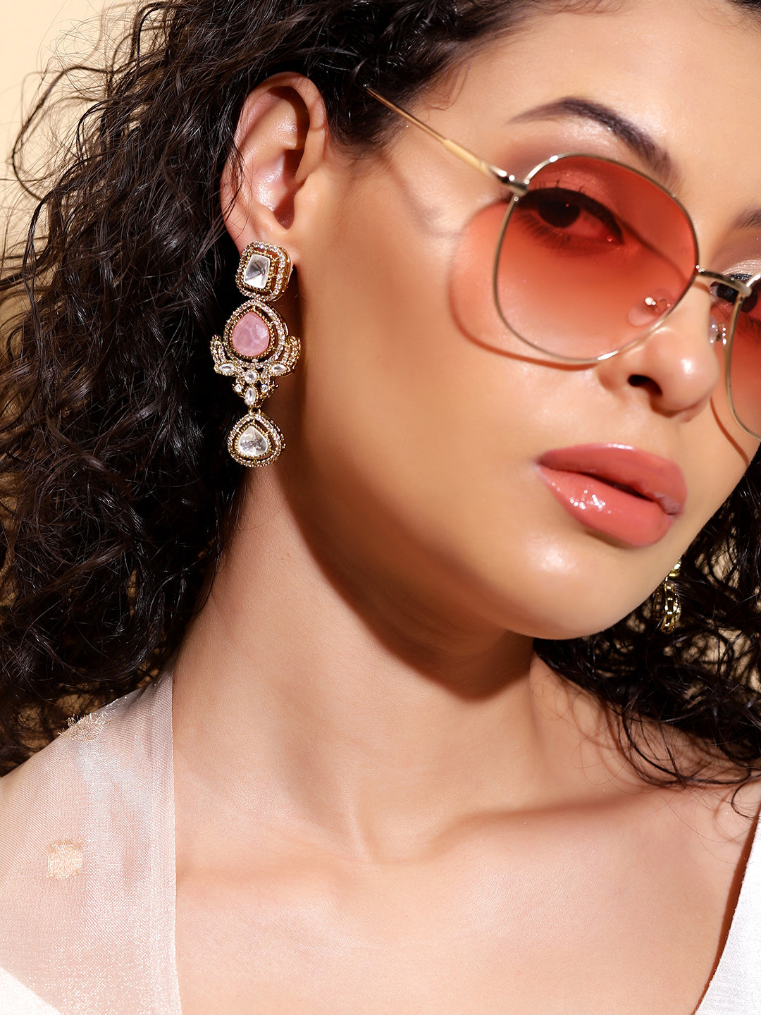 Ishin Pink  Colour Gold Plated Jewellery set