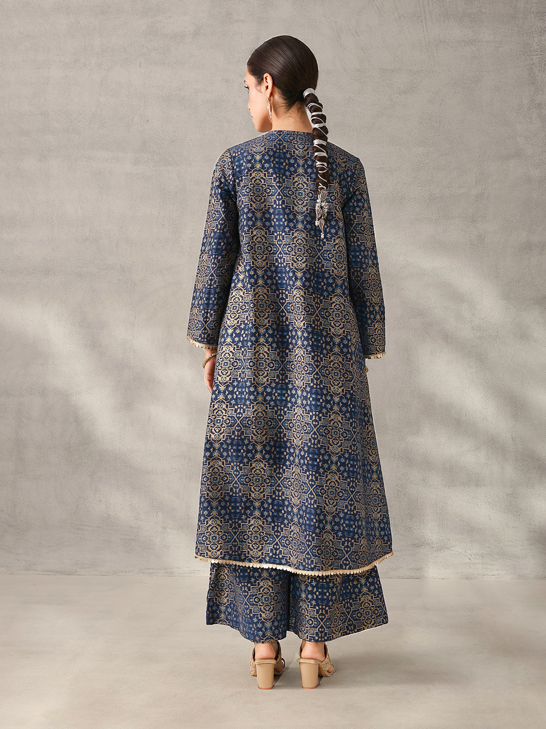 Rich Blue Chinon Foil Printed Regular Fit Co-ords with Palazzo Bottom