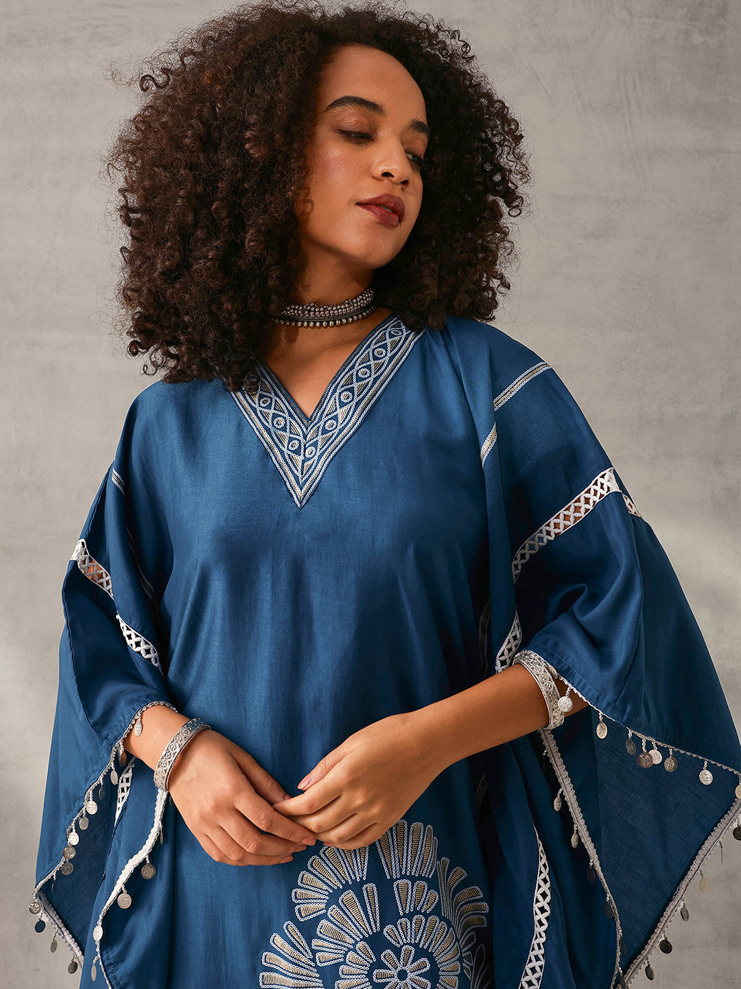 Soft navy Chinon Foil Printed Kaftan 