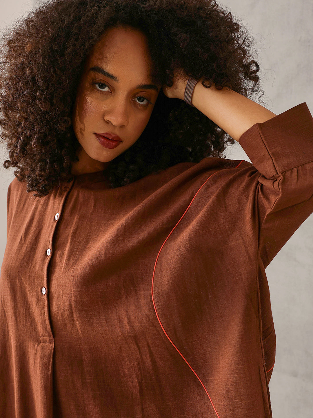 Comfy Brown Poplin Solid Relaxed Fit Co-ord set
