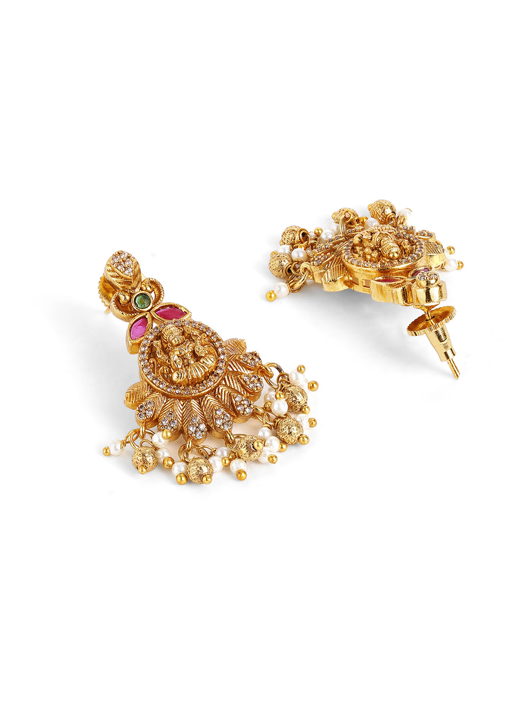 Ishin Floral Type AD Pattern Gold Plated Necklace Drop Earrings Jewellery Set