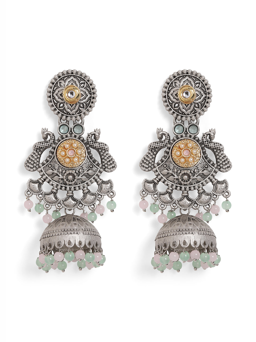 Ishin Multi Colour Silver Plated Beads Jhumka Earring