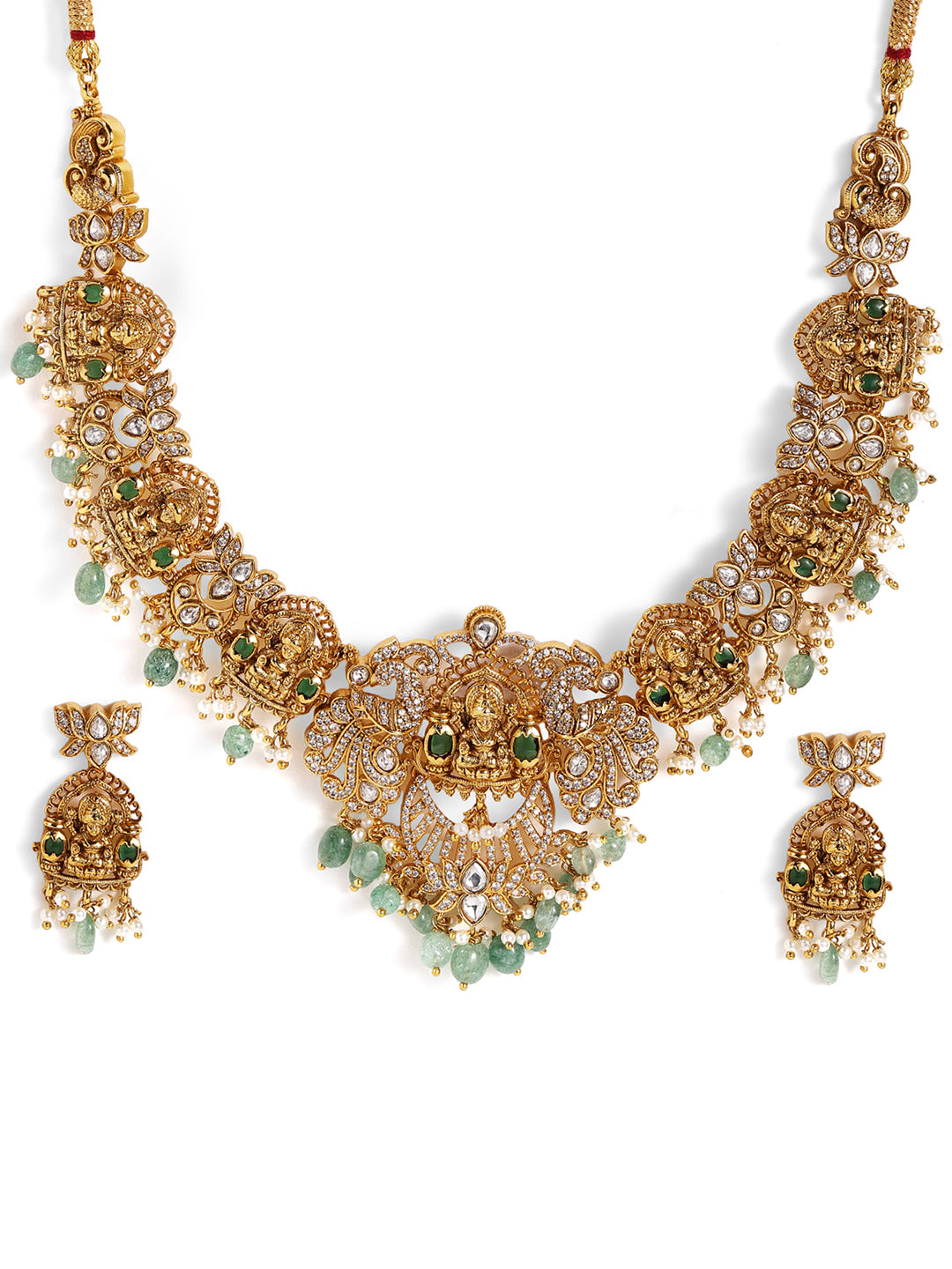 Ishin Floral Pattern Gold Plated Elegance Goddesss Lakshmi Jewellery Set