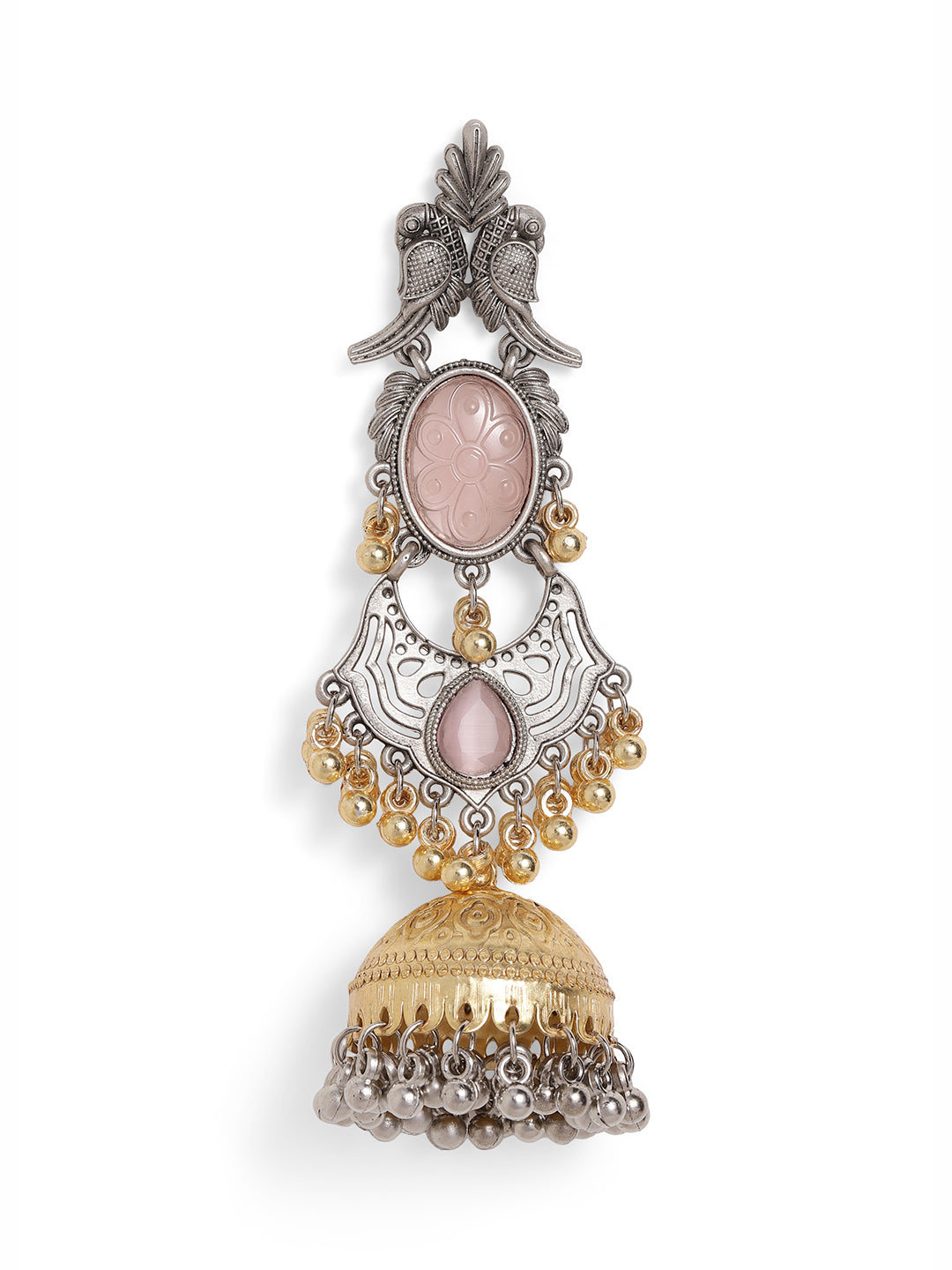 Ishin Pink Colour Silver Plated Jhumka Earring