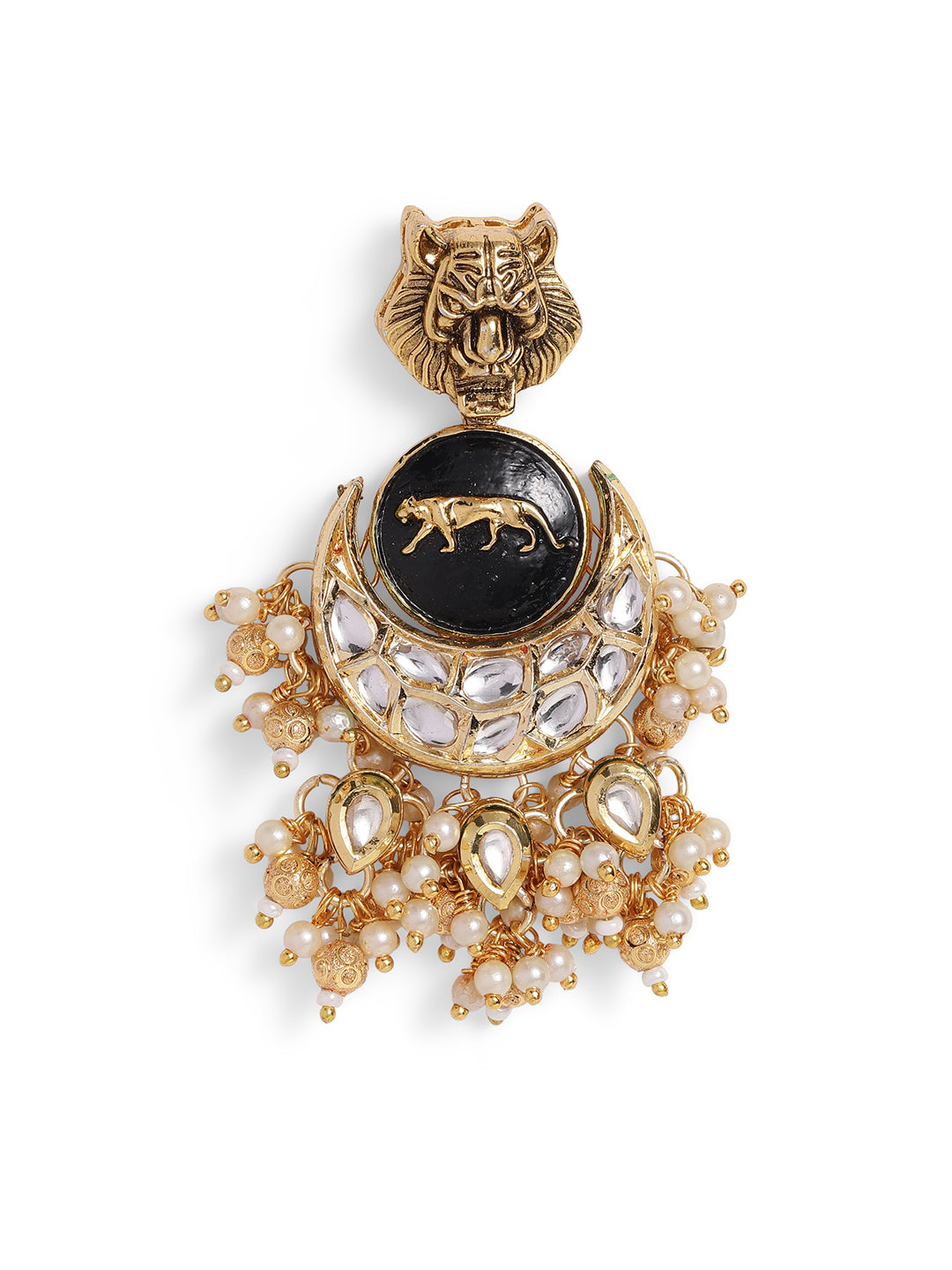 Ishin Black Colour Gold plated Kundan Drop Earring