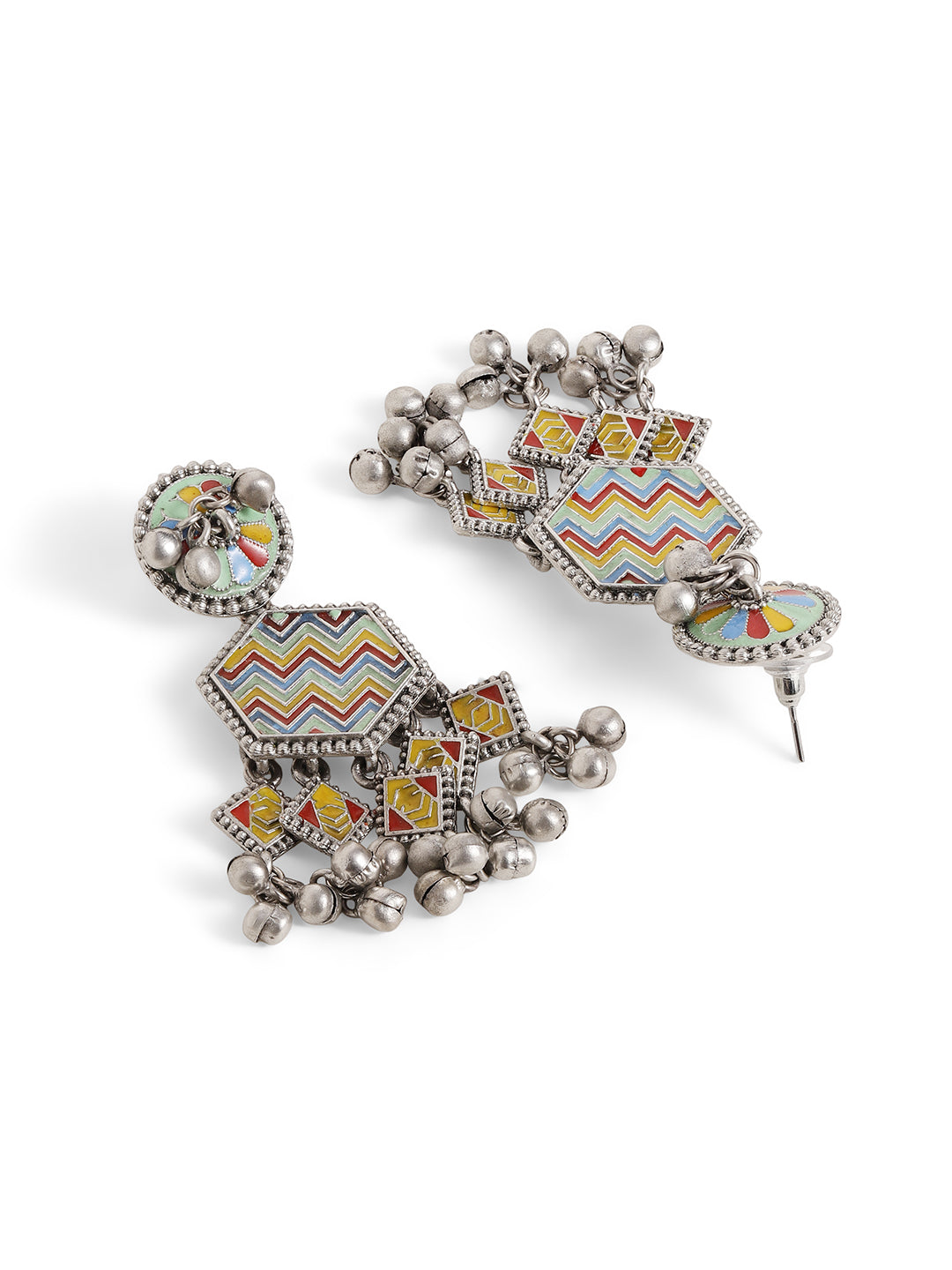 Ishin Multi Colour Silver Plated Drop Earring