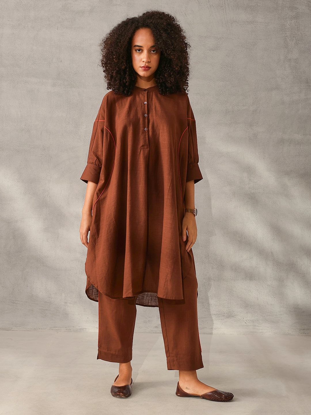 Comfy Brown Poplin Solid Relaxed Fit Co-ord set