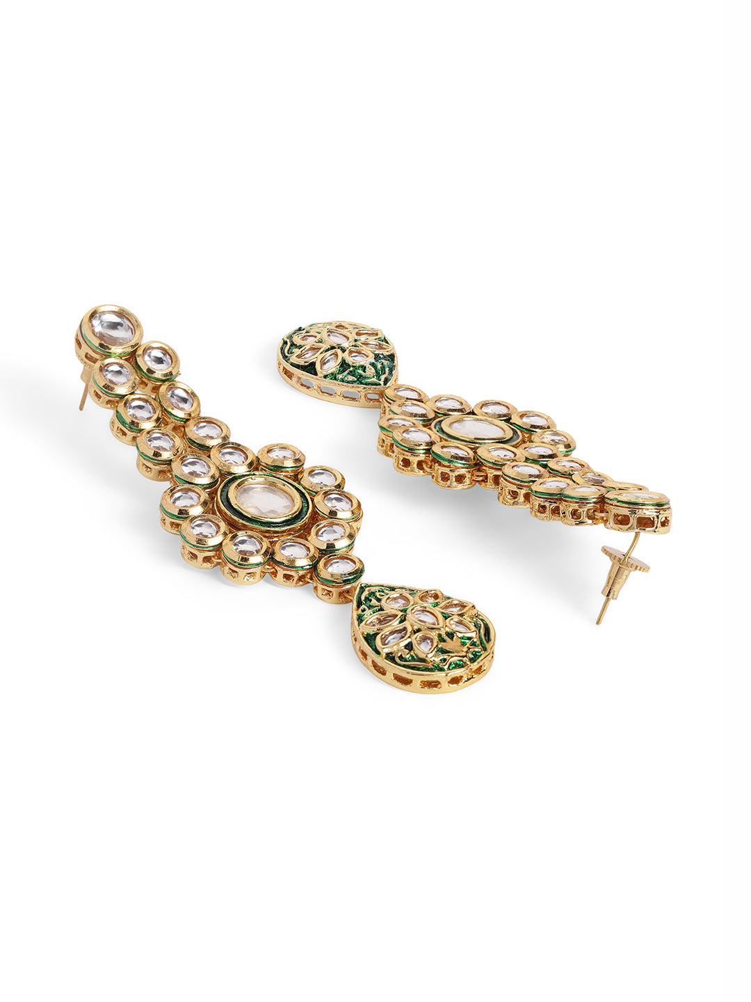 Ishin White Colour Gold plated Kundan Drop Earring