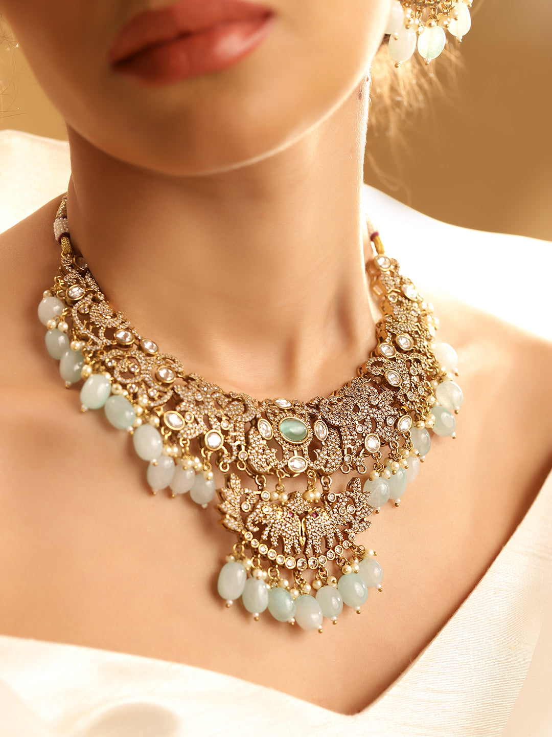 Ishin Blue  Colour Gold Plated Jewellery Set