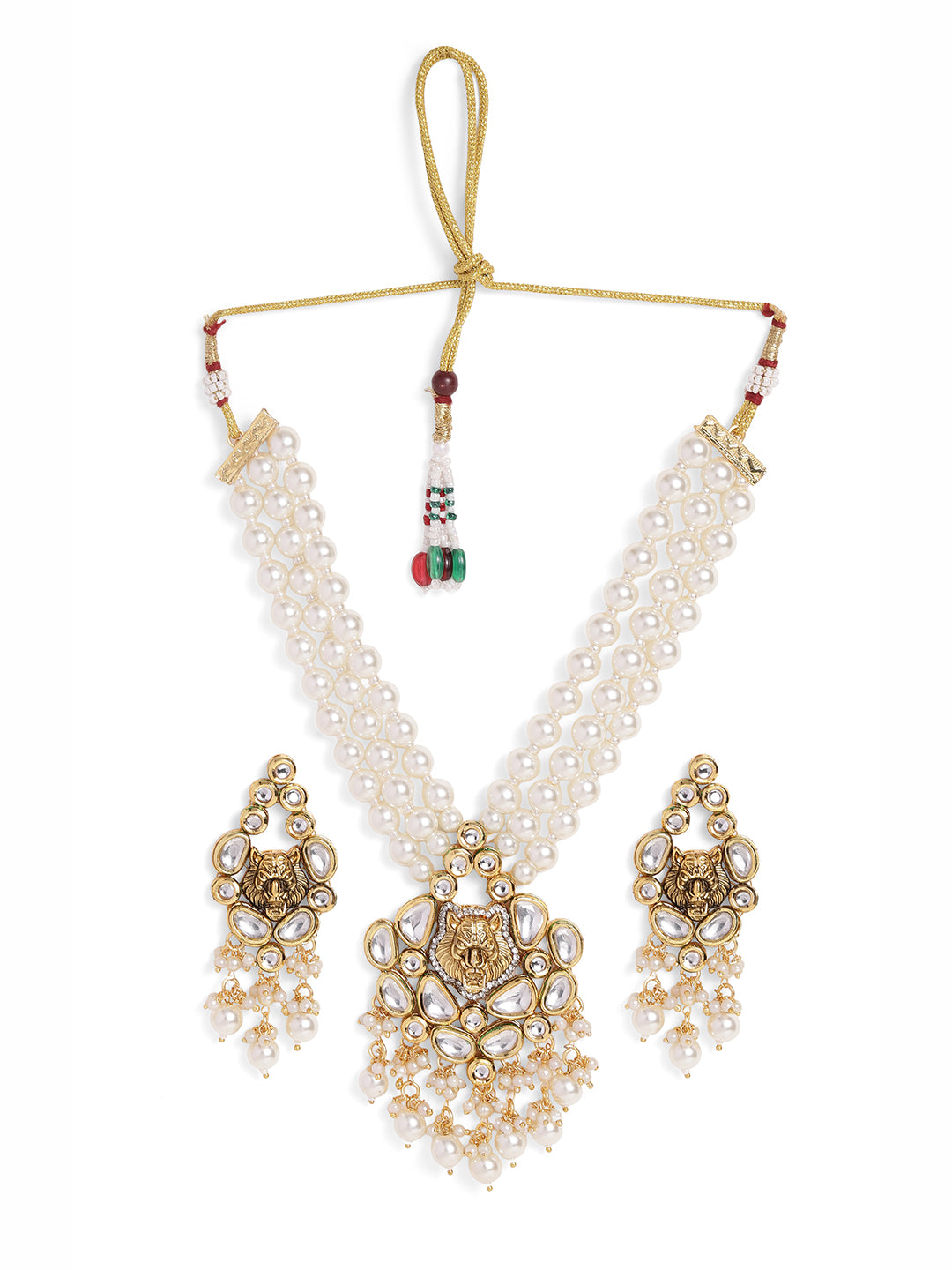 Ishin White Colour Gold plated Kundan with pearl Jewellery set