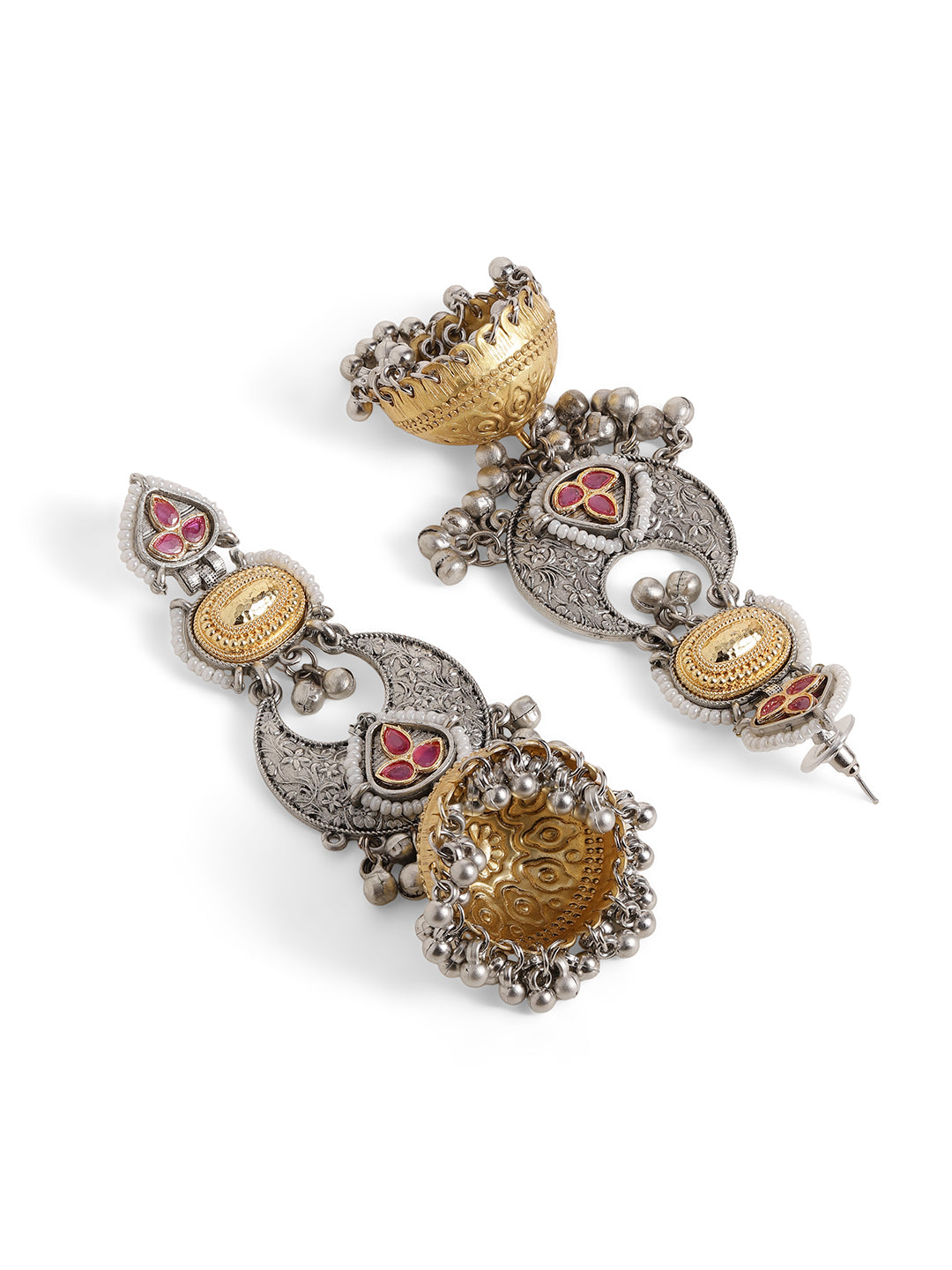 Ishin Pink Colour Silver Plated Jhumka Earring