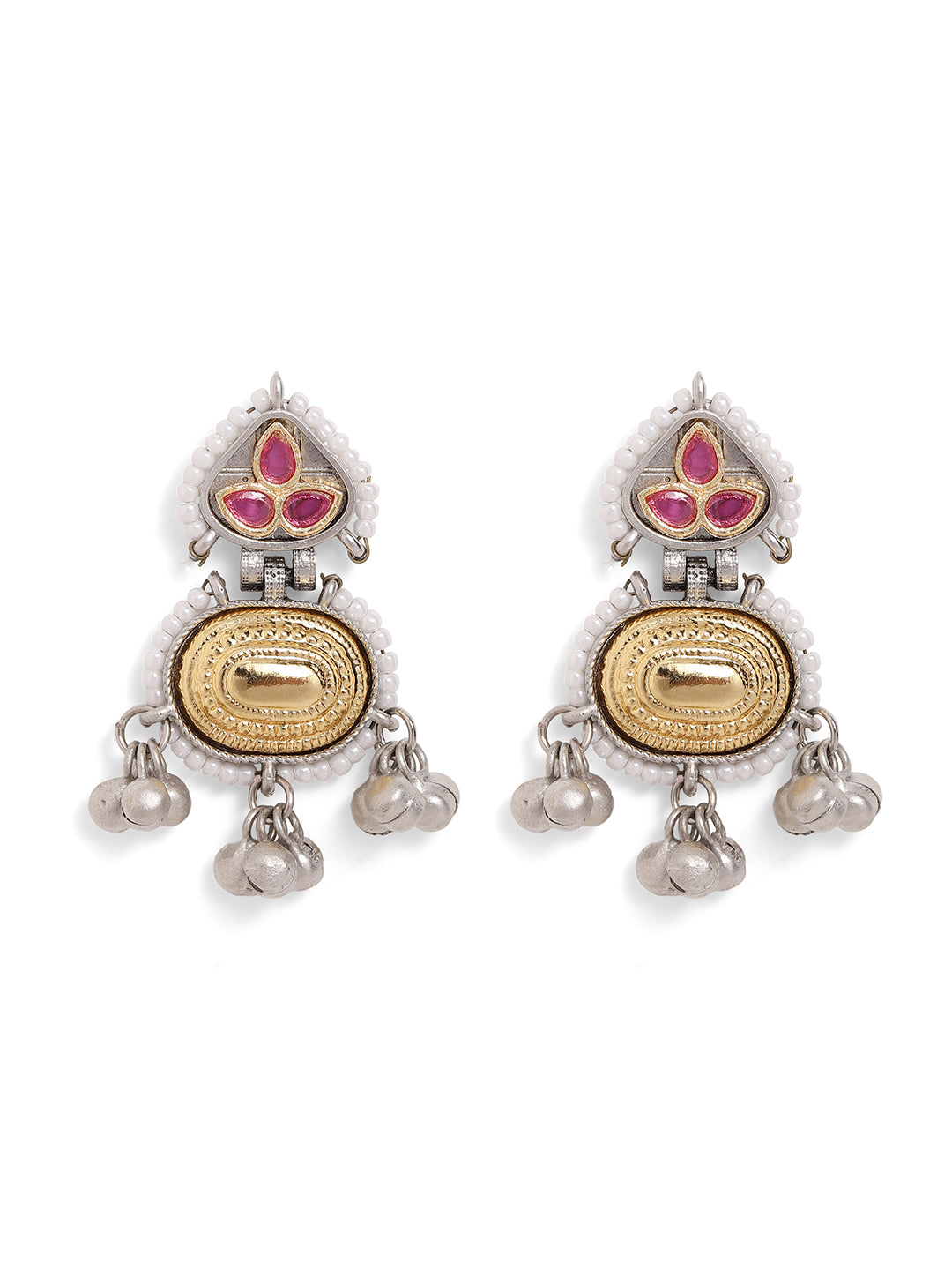 Ishin Pink Colour Silver Plated Beads Drop Earring