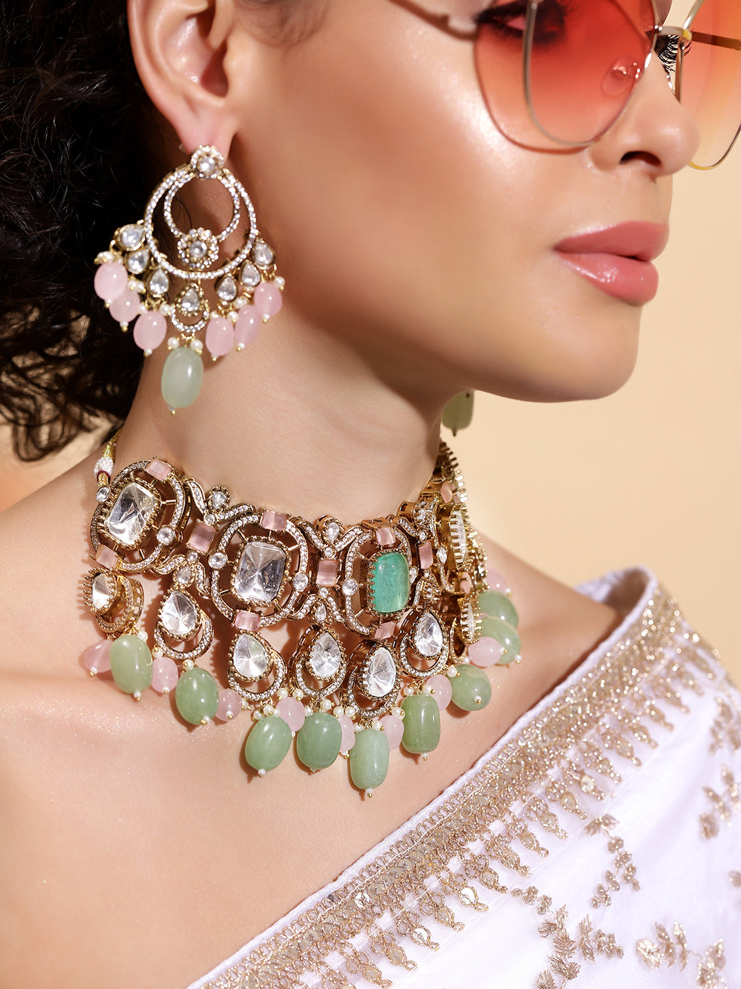 Ishin Multi  Colour Gold Plated Jewellery Set