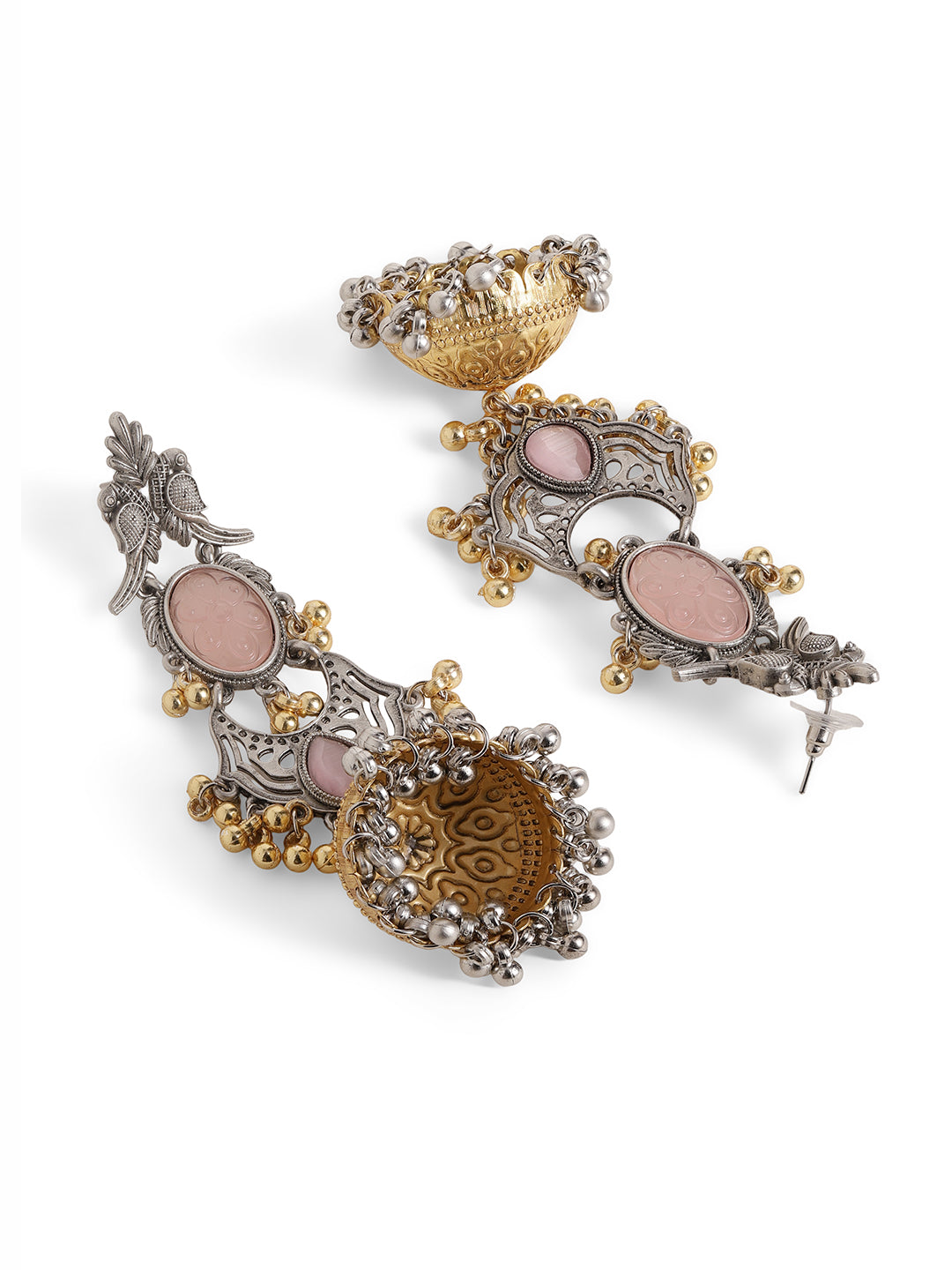 Ishin Pink Colour Silver Plated Jhumka Earring