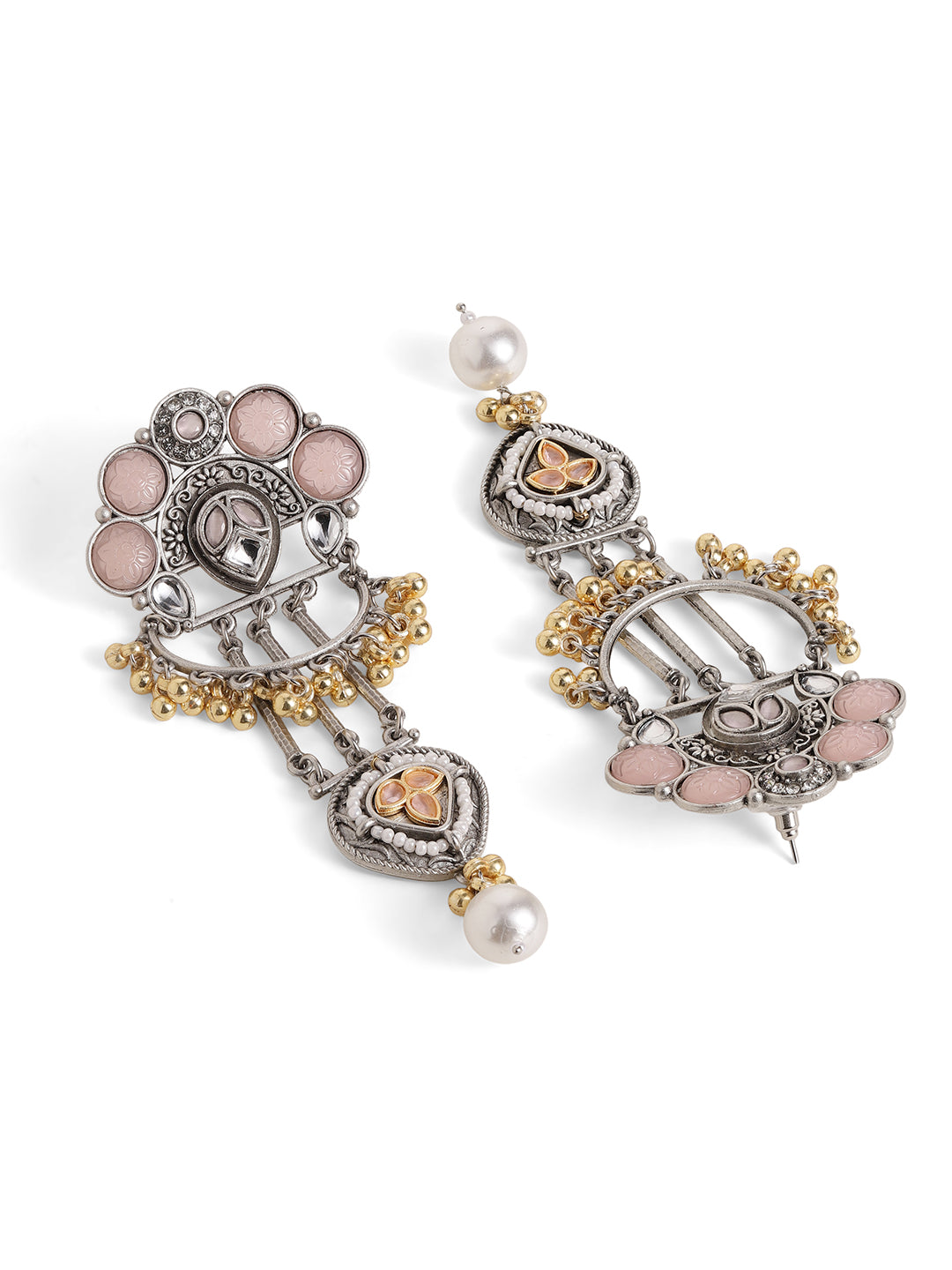 Ishin Pink Colour Silver Plated Pearl Chandbali Earring