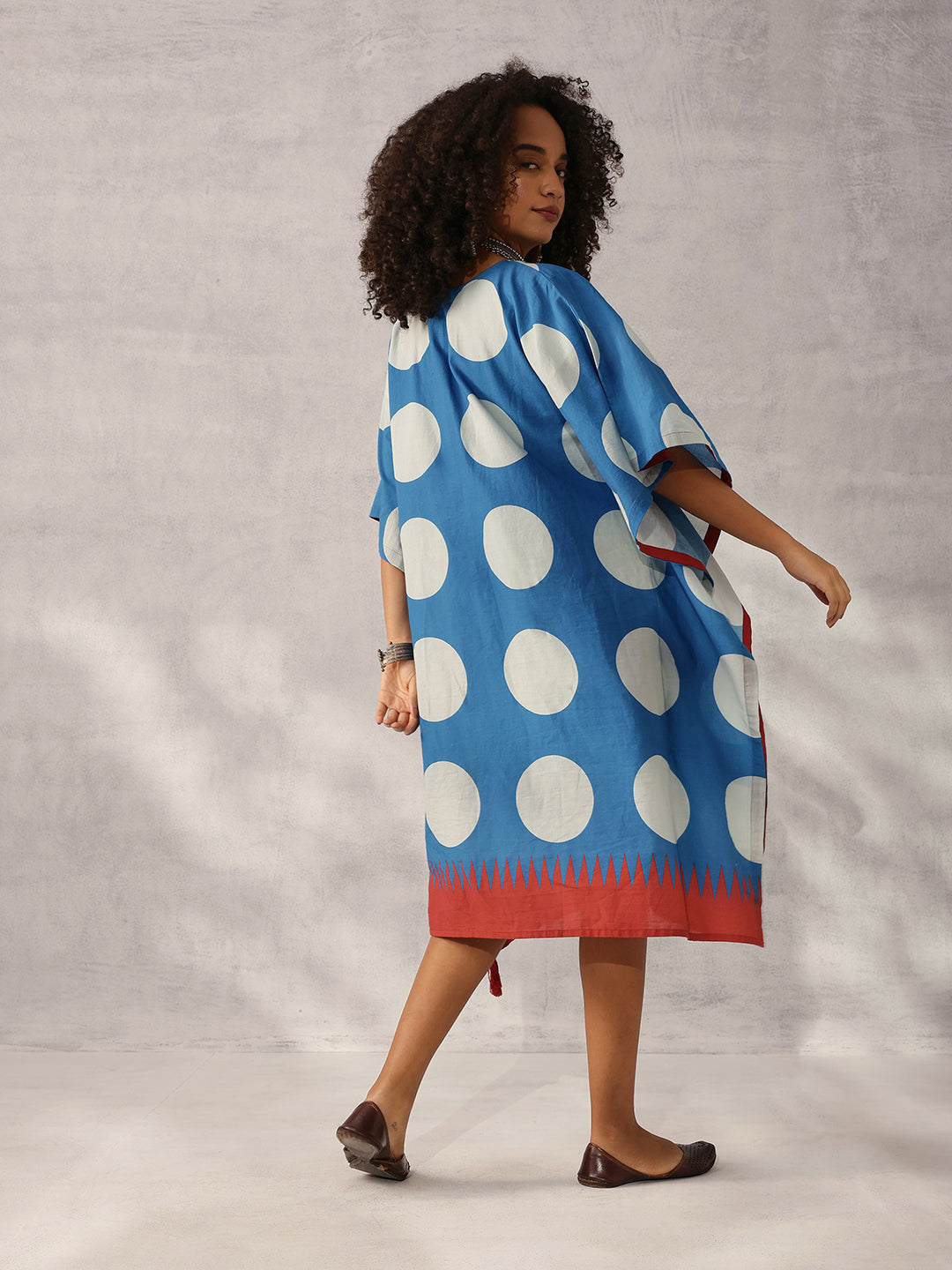Comfy Indigo Cotton Printed Kaftan with tassels