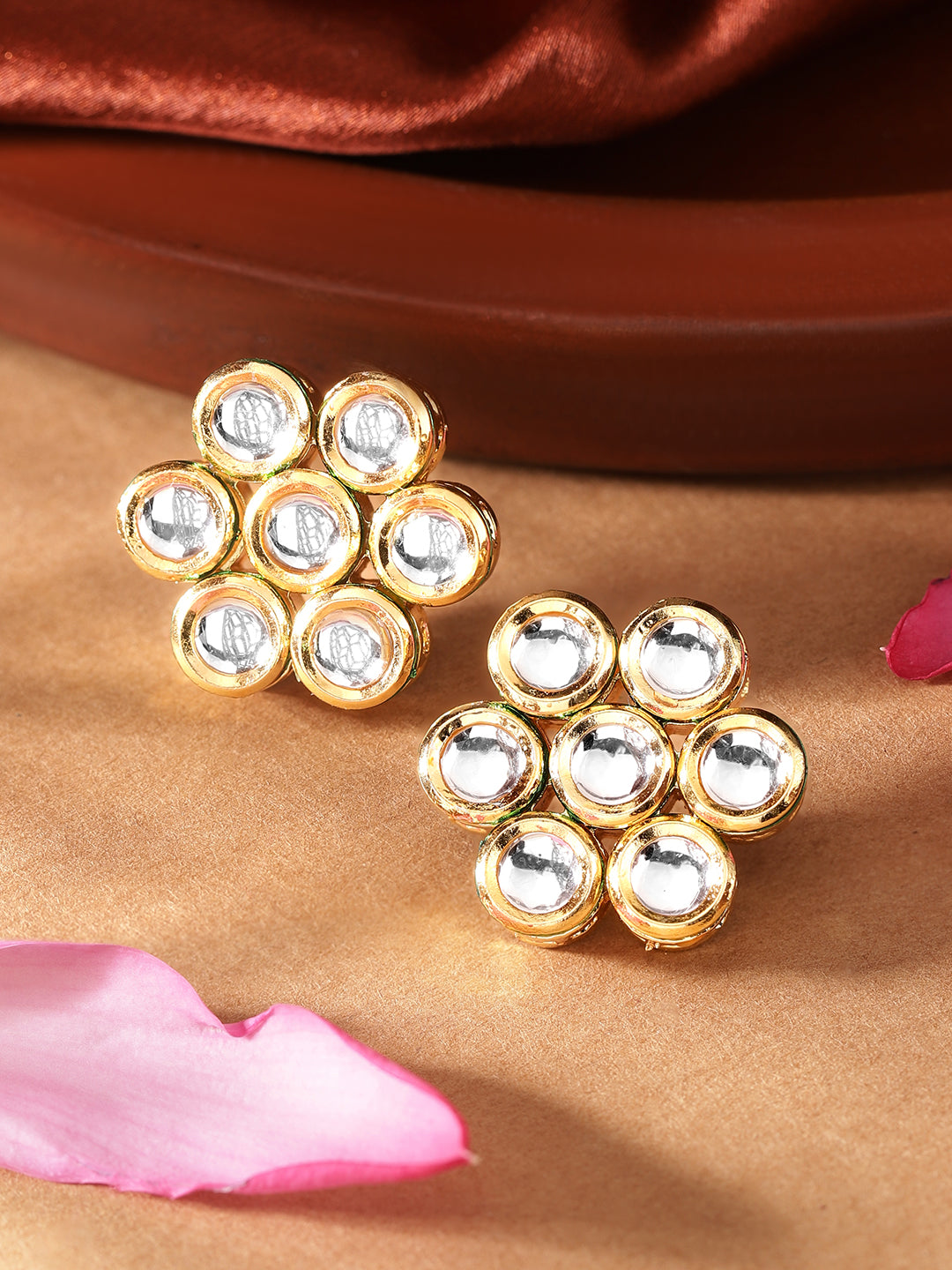 Ishin White Colour Gold plated Kundan Studs Earring