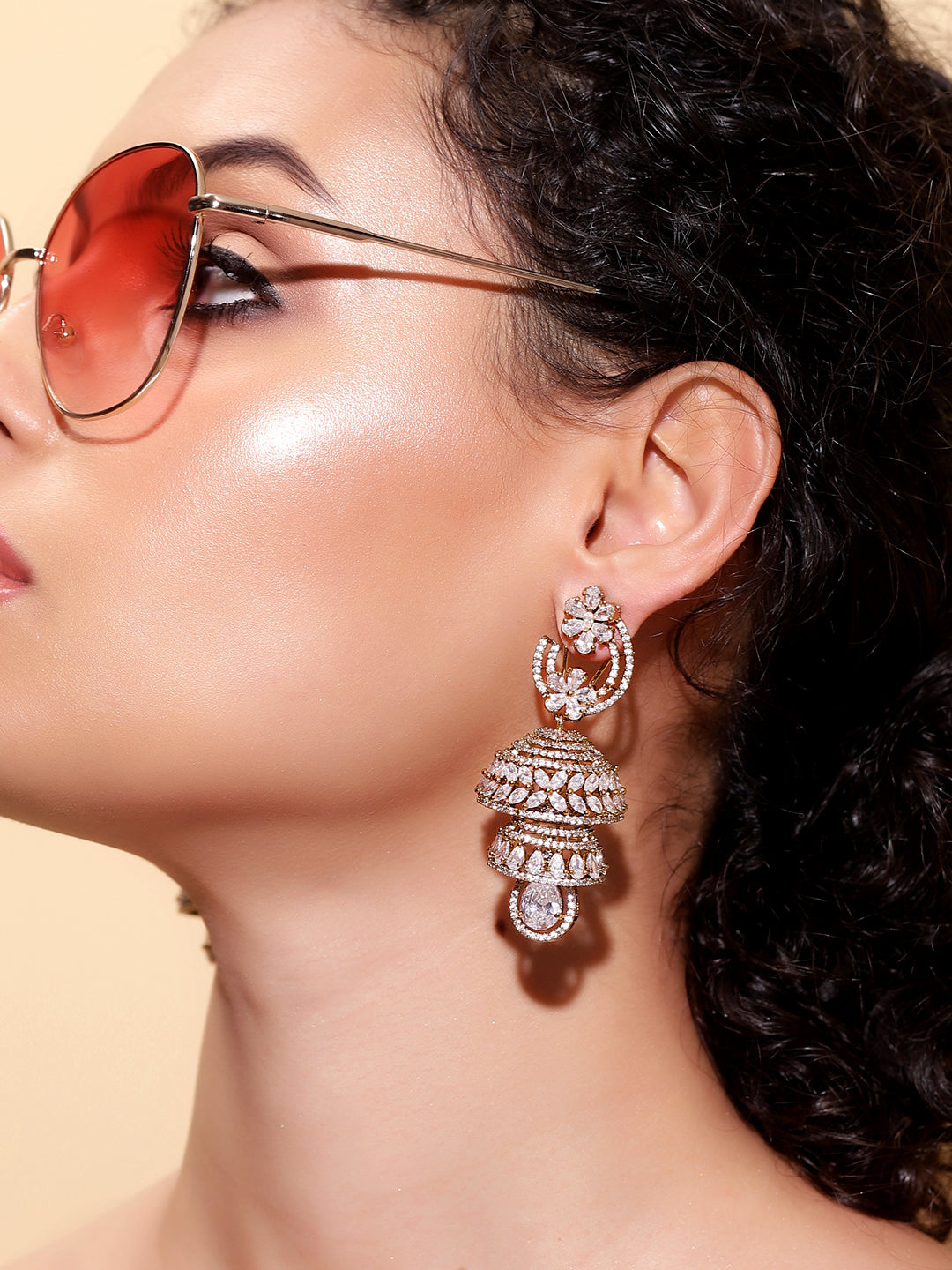 Ishin White  Colour Gold Plated AD Jhumka Earring