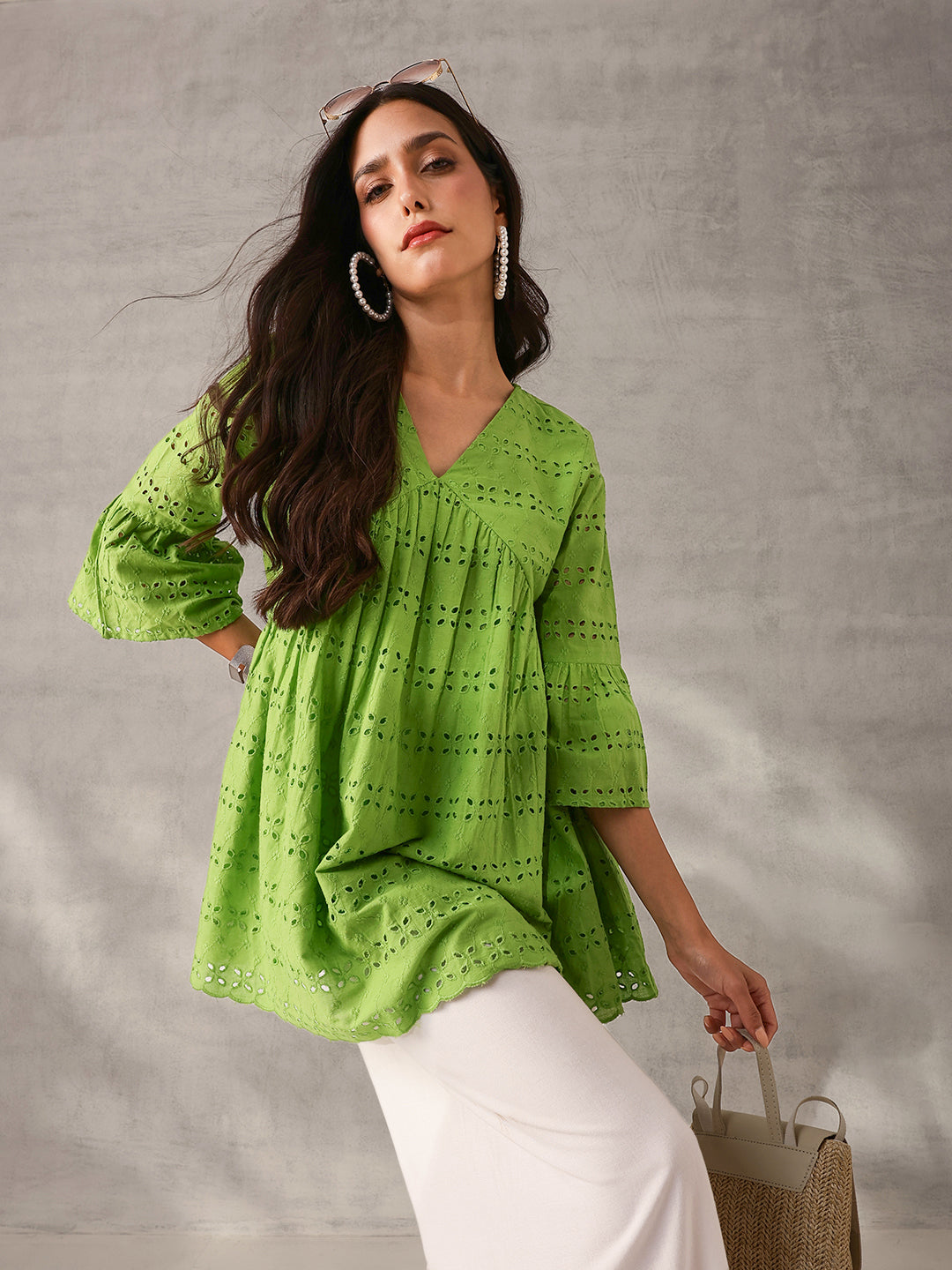 Comfy Purple Cotton Schiffli Regular Fit Top