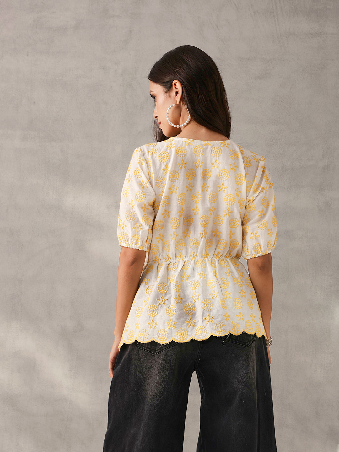 Comfy white Cotton Embroidered Regular Fit Top
