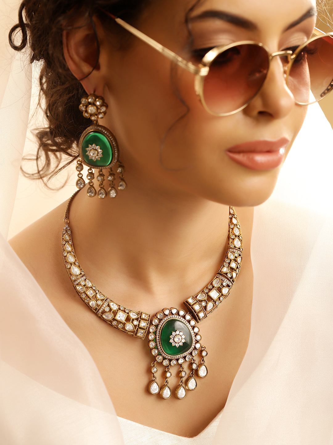 Ishin Green  Colour Gold Plated Jewellery set