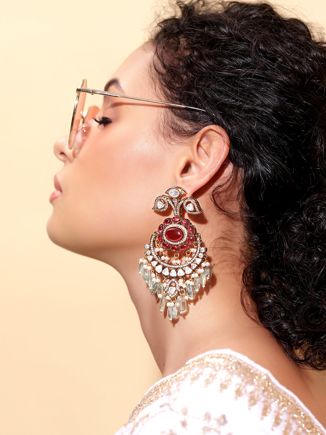 Ishin Multi  Colour Gold Plated Chandbali Earring