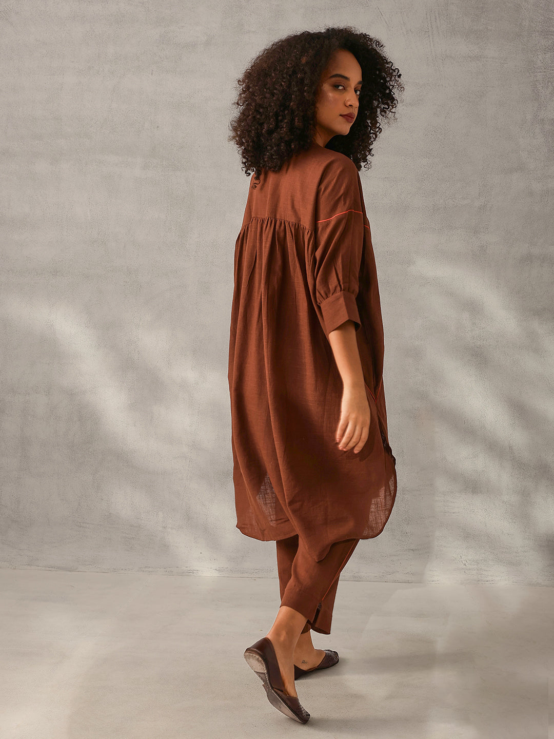 Comfy Brown Poplin Solid Relaxed Fit Co-ord set