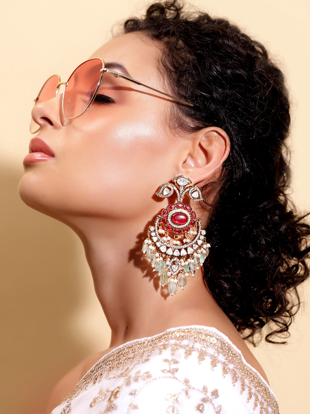 Ishin Multi  Colour Gold Plated Chandbali Earring