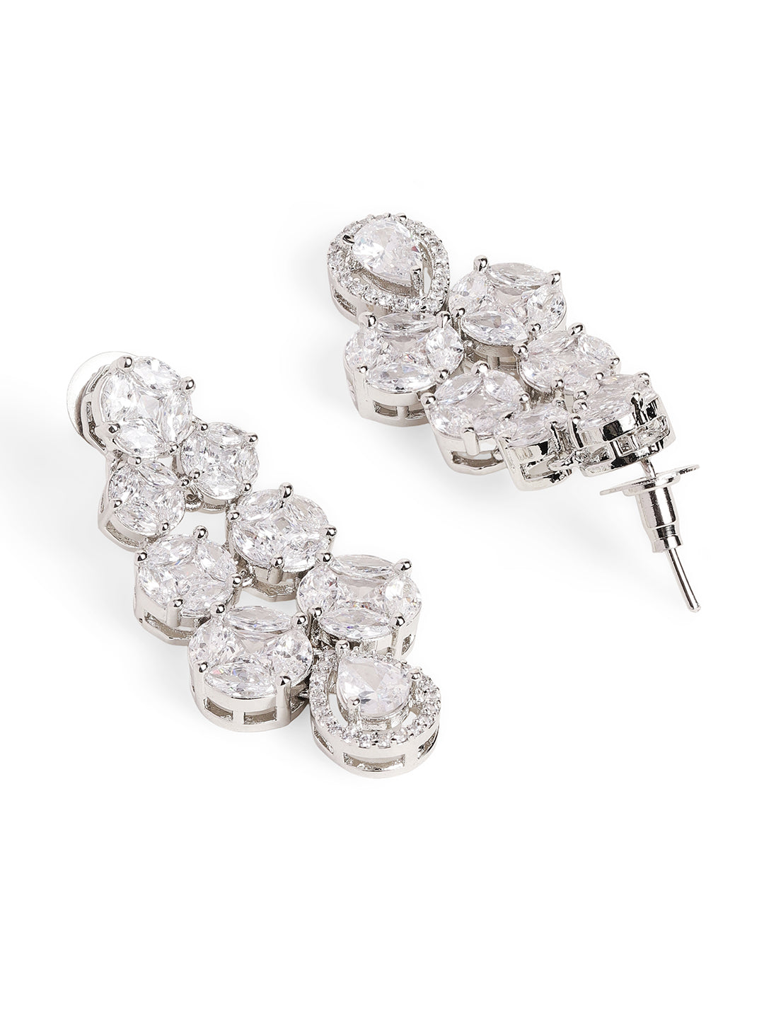 Ishin White Colour Silver Plated American Diamond Jewellery Set