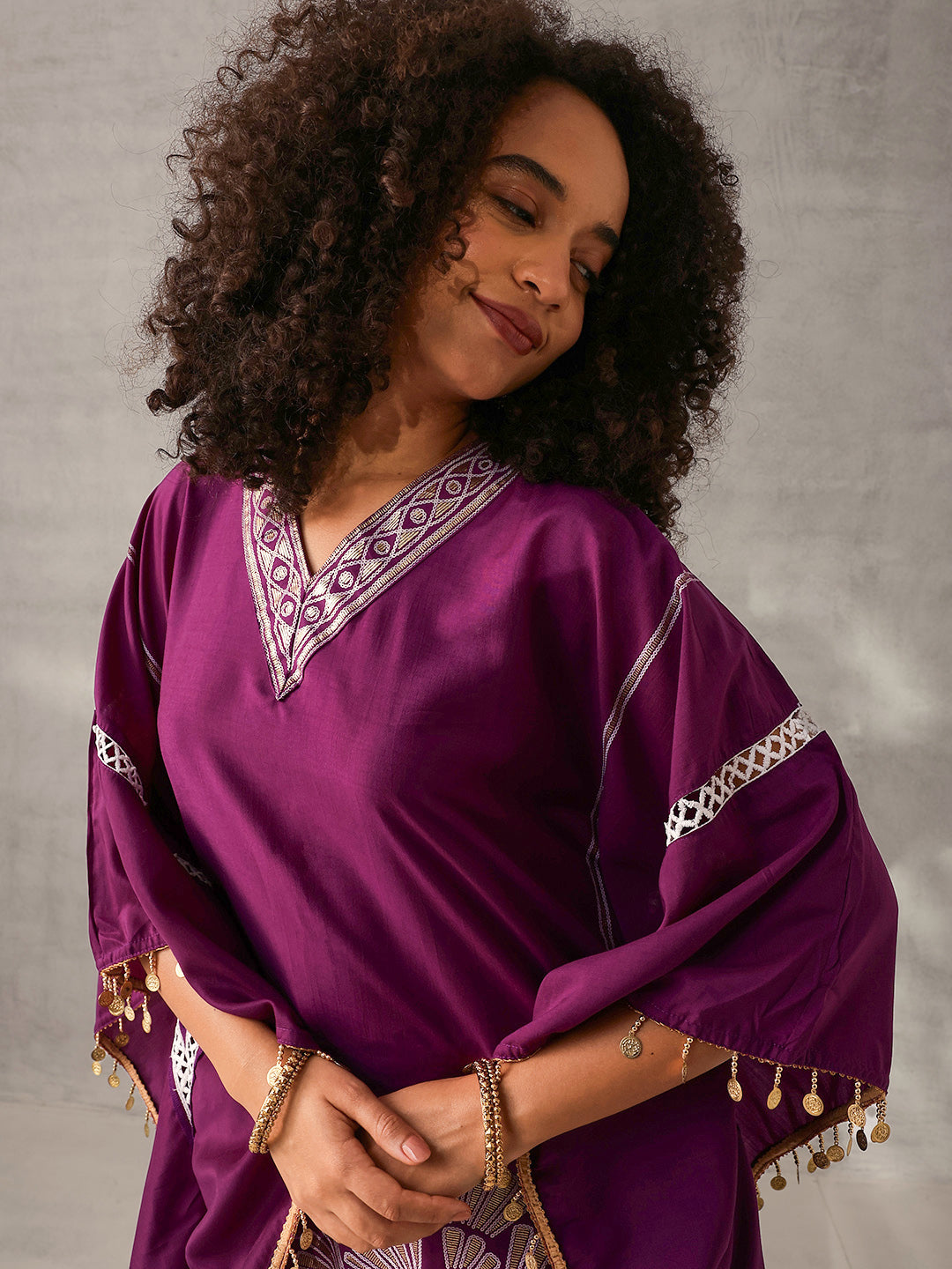 Soft Purple Chinon Foil Printed Kaftan 