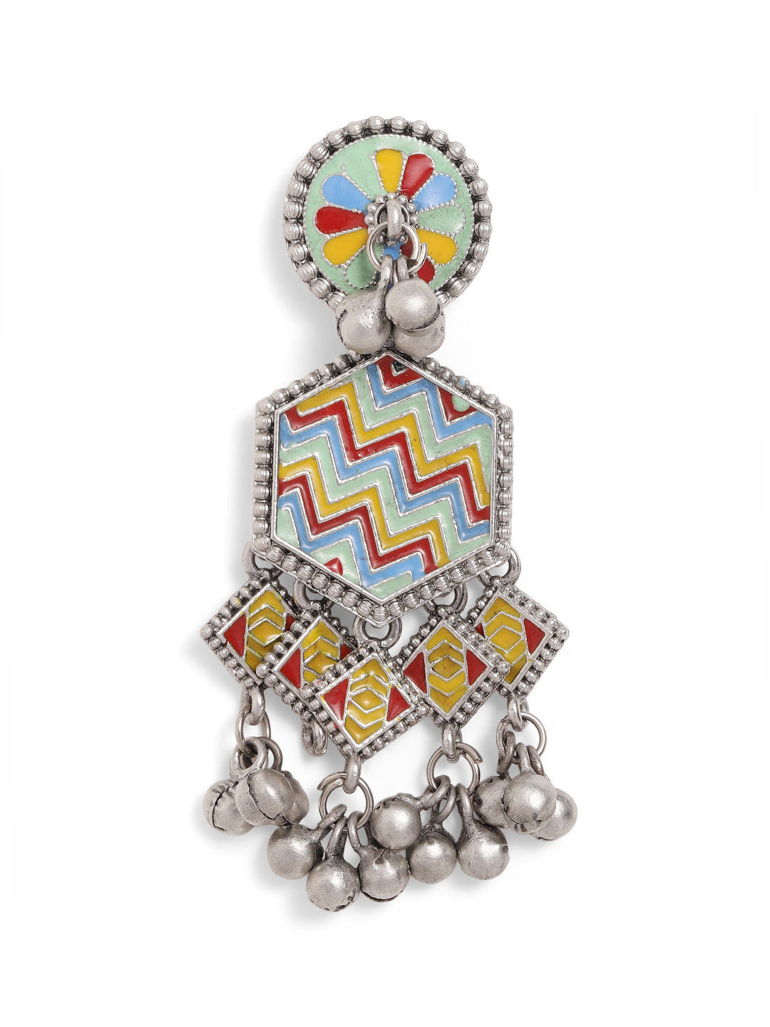 Ishin Multi Colour Silver Plated Drop Earring
