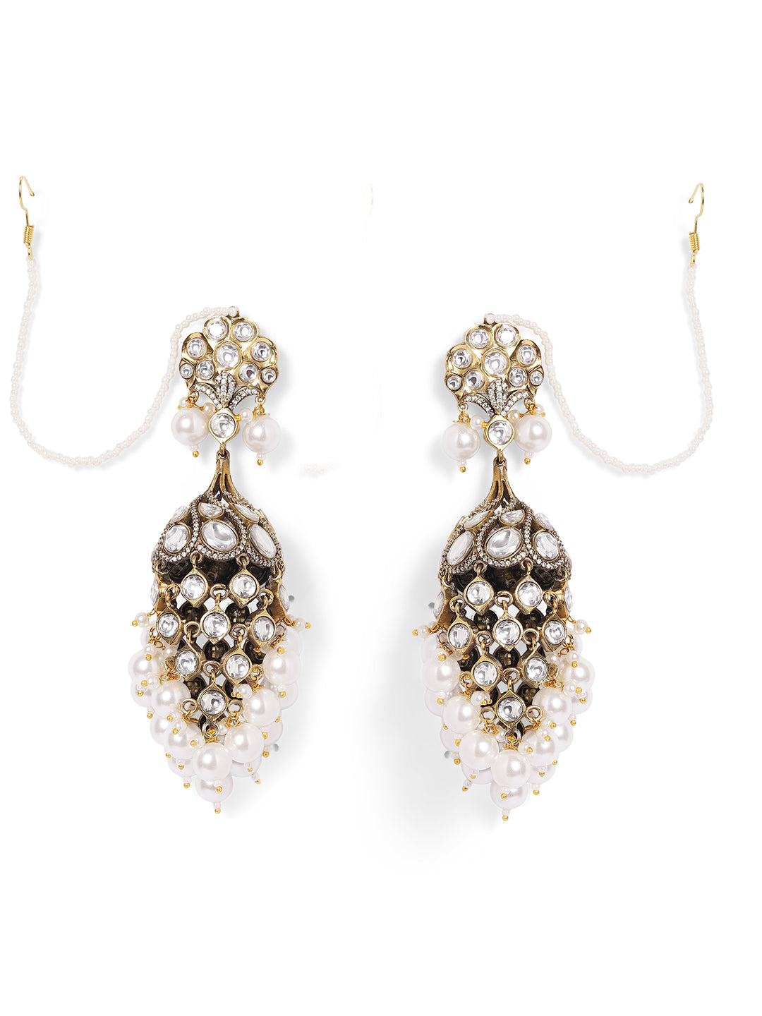 Ishin White  Colour Gold Plated Jhumka Earring