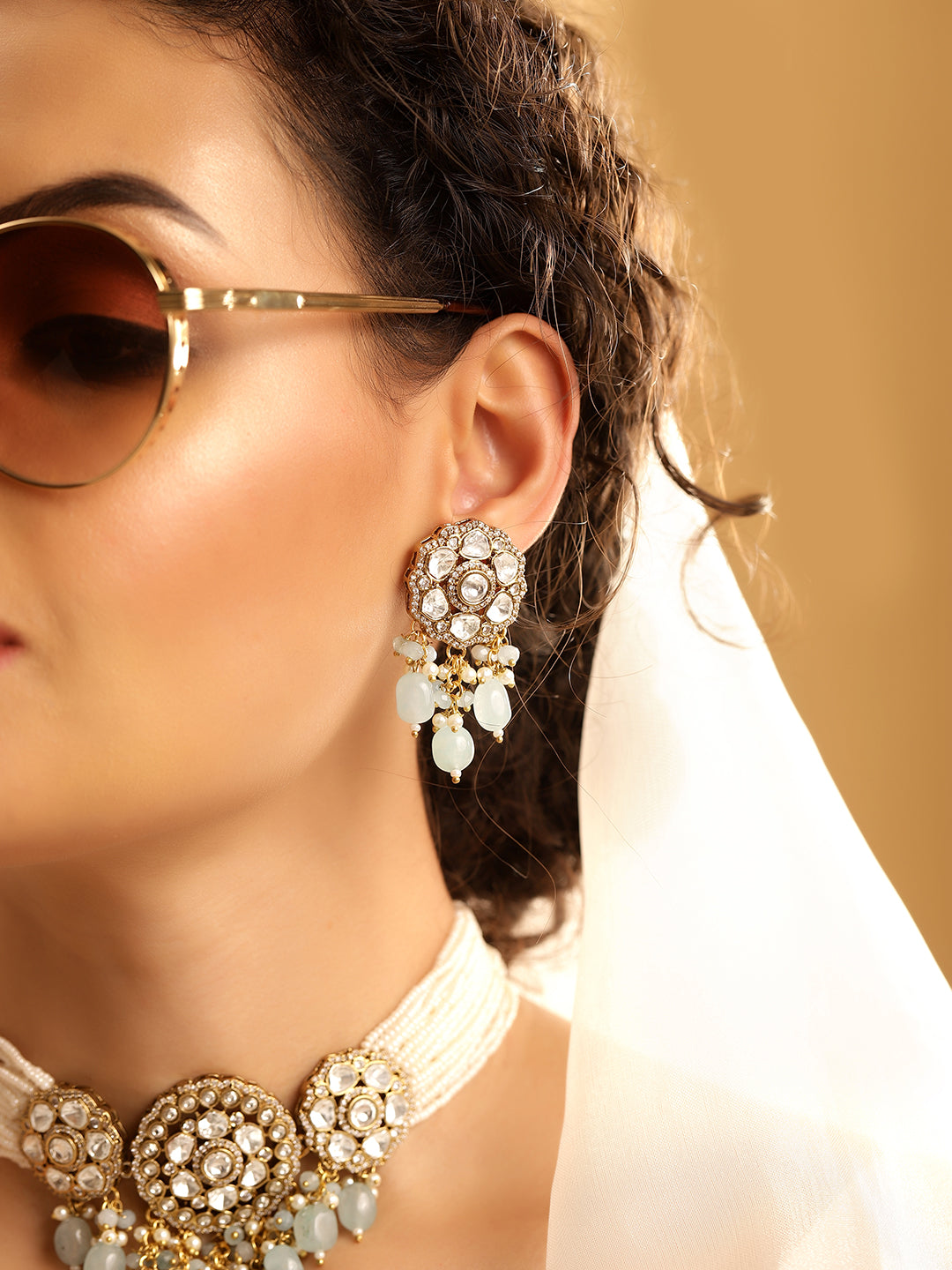 Ishin Blue  Colour Gold Plated Jewellery Set