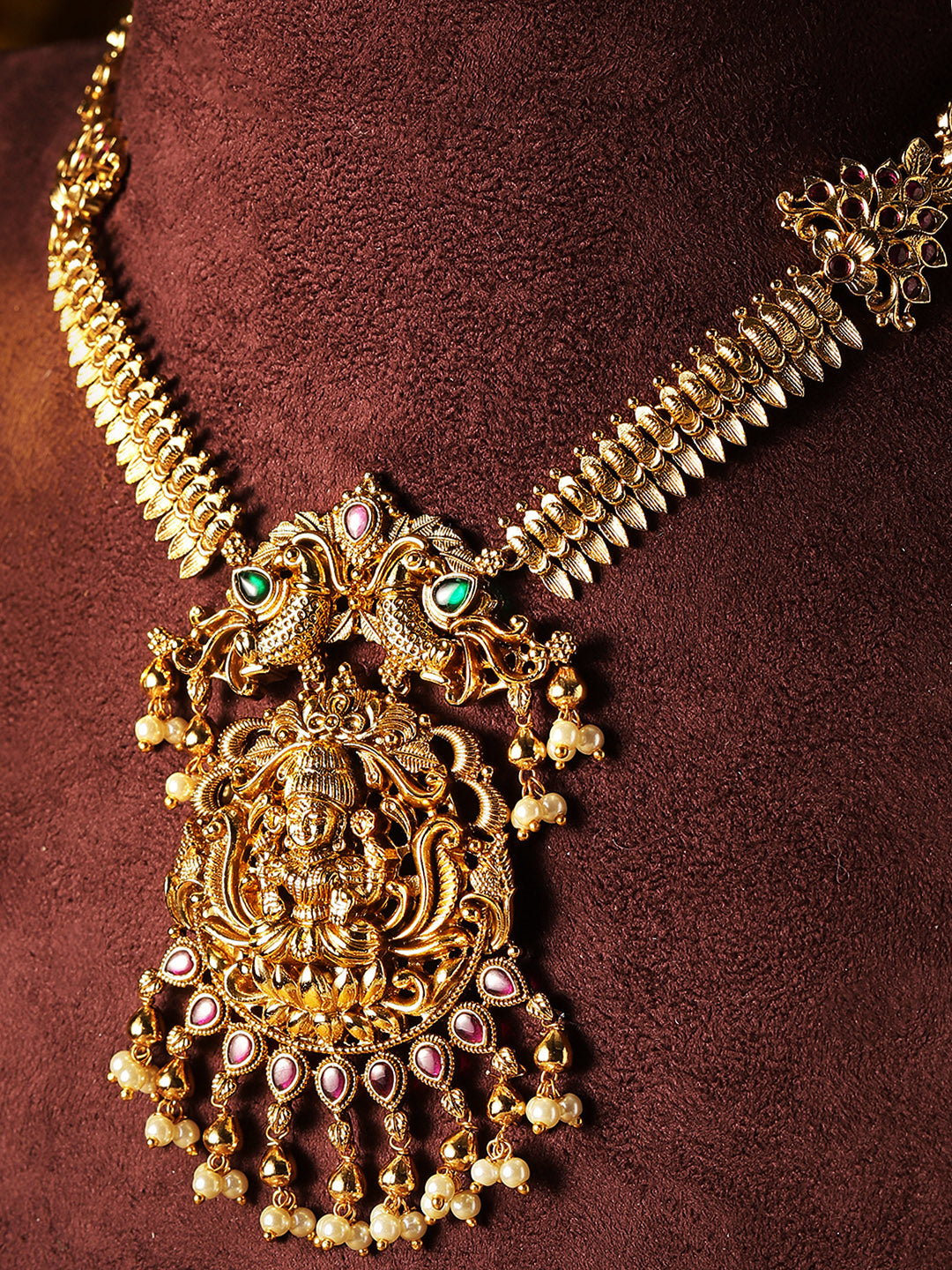 Ishin Twin Peacocks Goddess Gold Plated Necklace Drop Style Earrings Jewellery Set