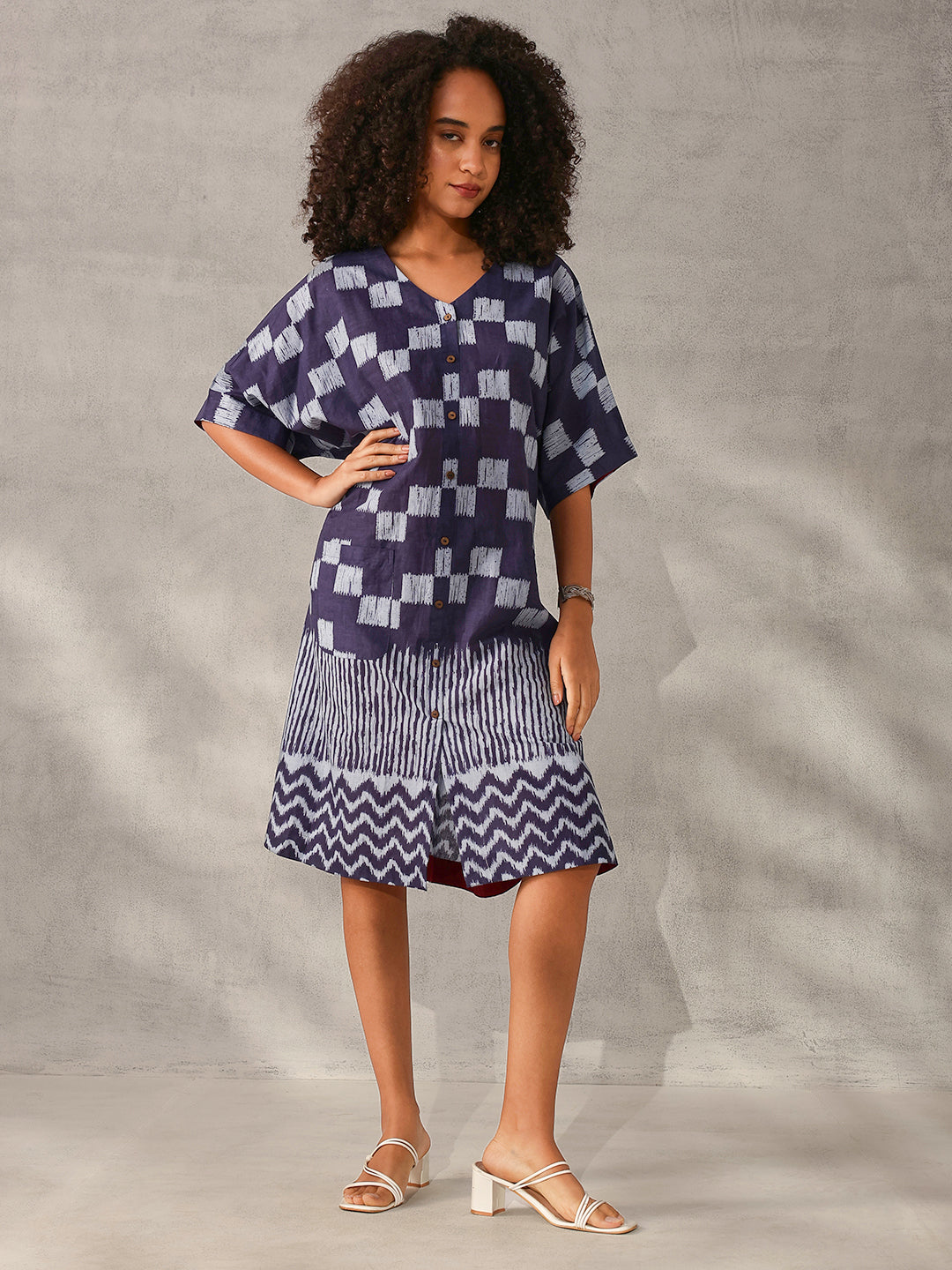 Comfy Navy Blue Cotton Printed Regular Fit Dress