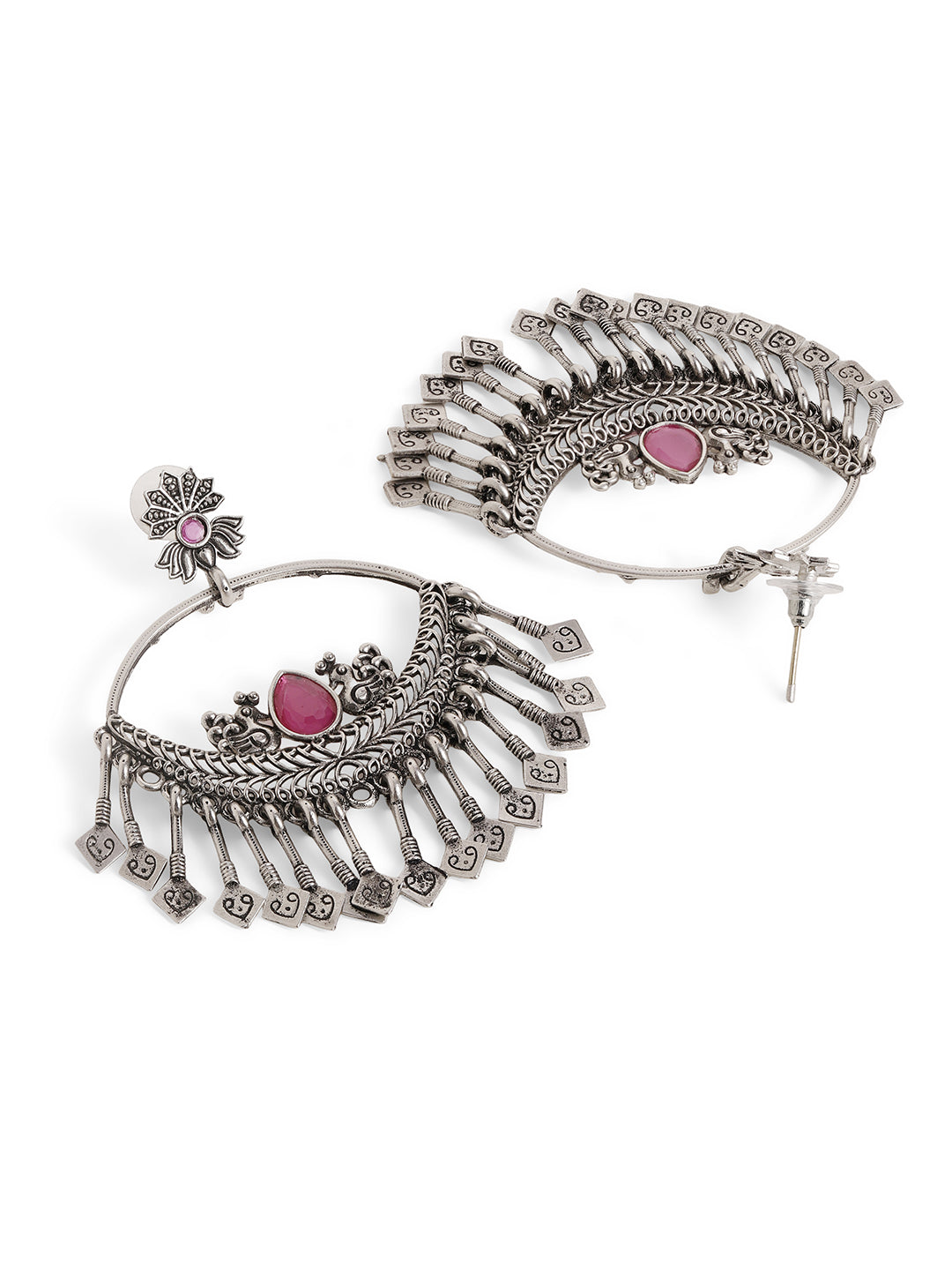 Ishin Pink Colour Silver Plated Chandbali Earring