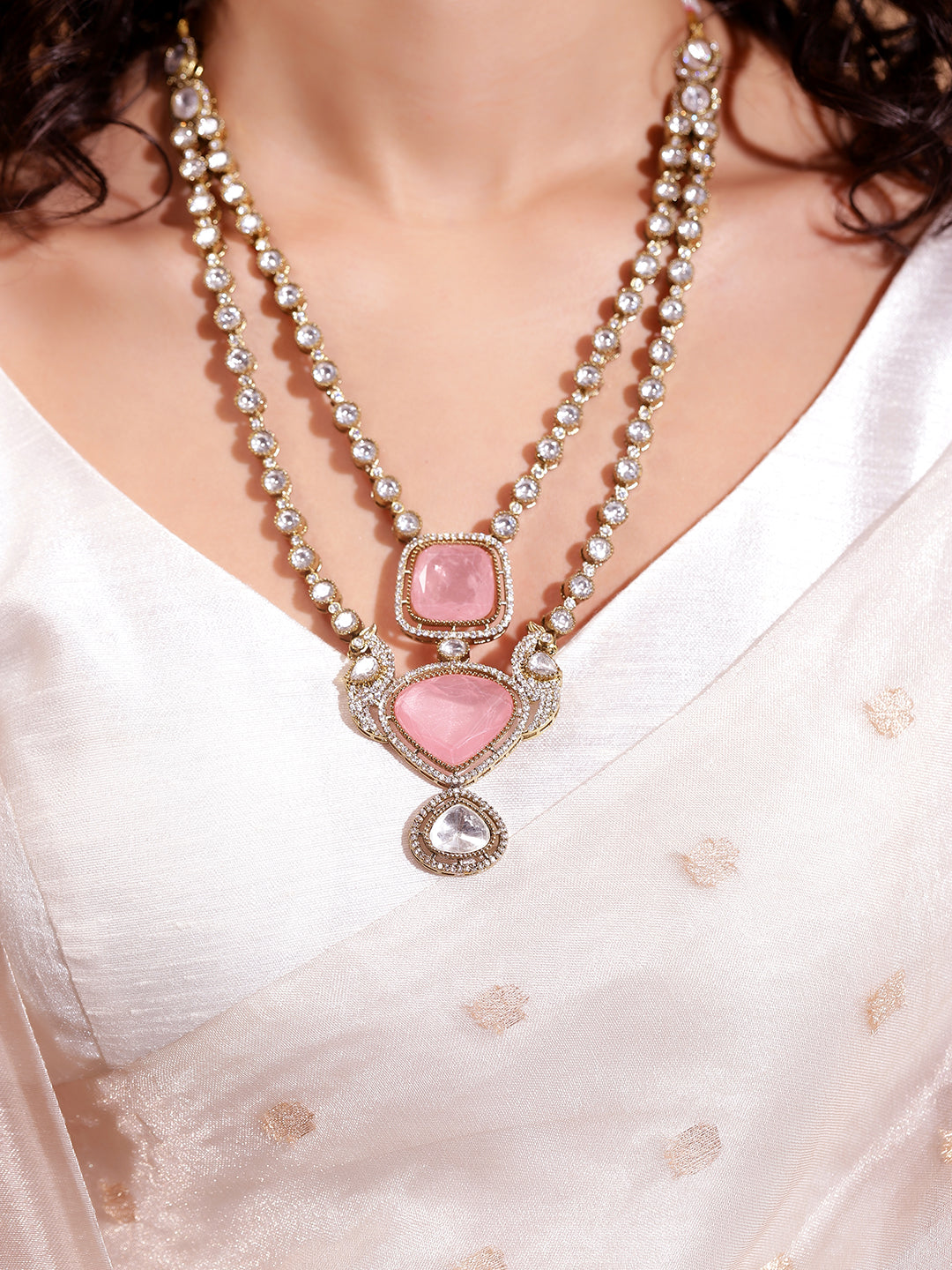 Ishin Pink  Colour Gold Plated Jewellery set