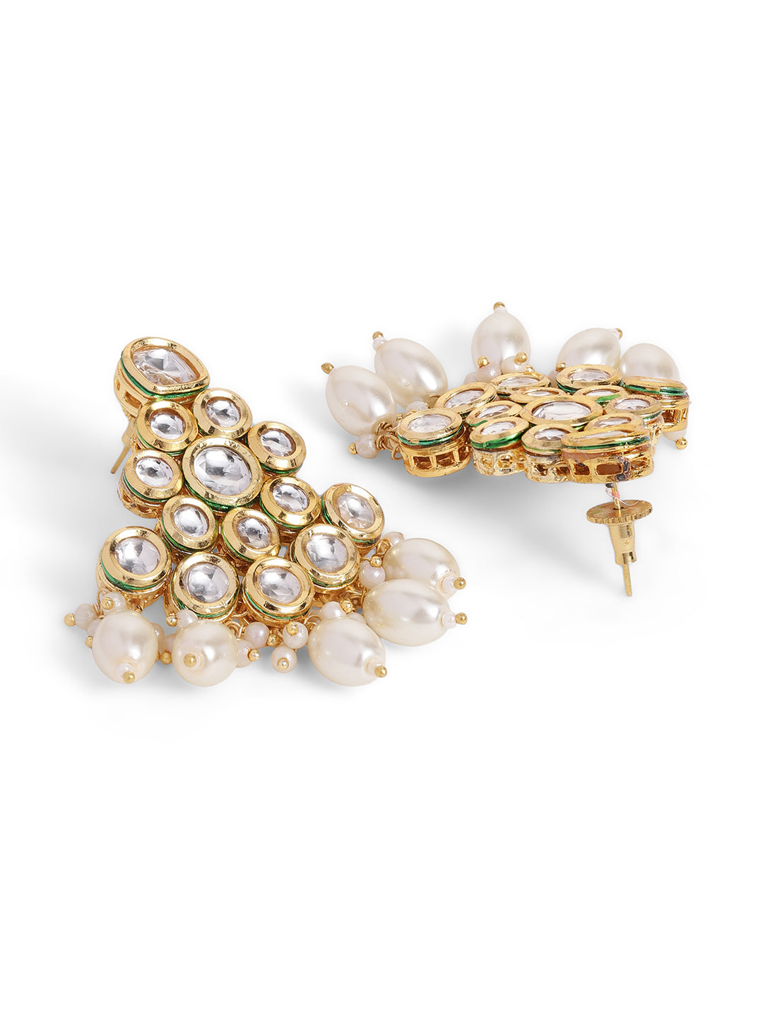 Ishin White Colour Gold plated Kundan Drop Earring