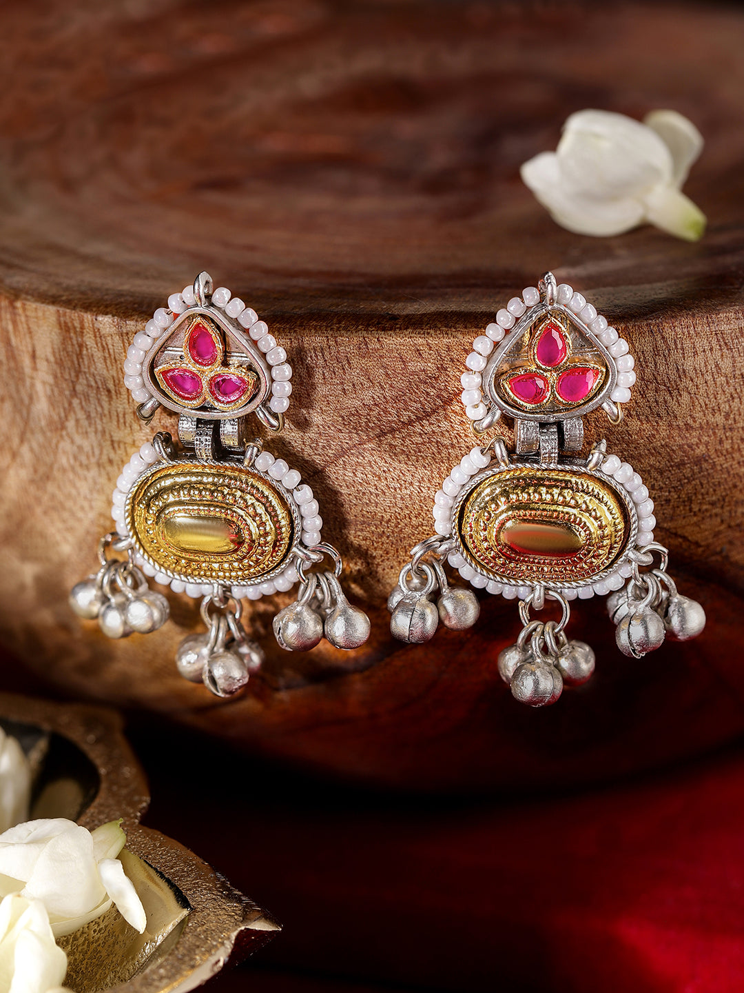 Ishin Pink Colour Silver Plated Beads Drop Earring