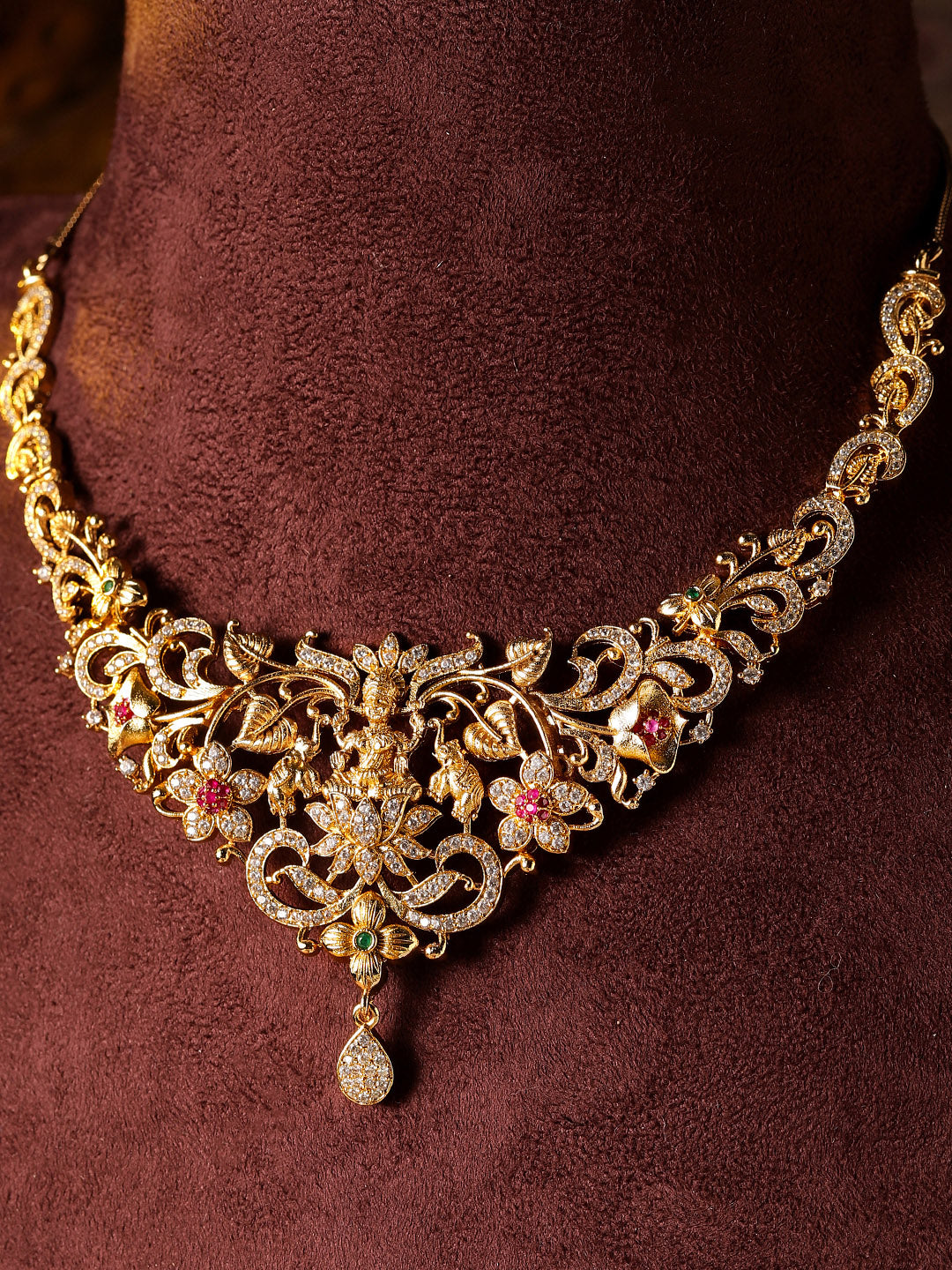 Ishin AD Elegance Gold Plated Floral Embrace Necklace and drop earrings Jewellery Set