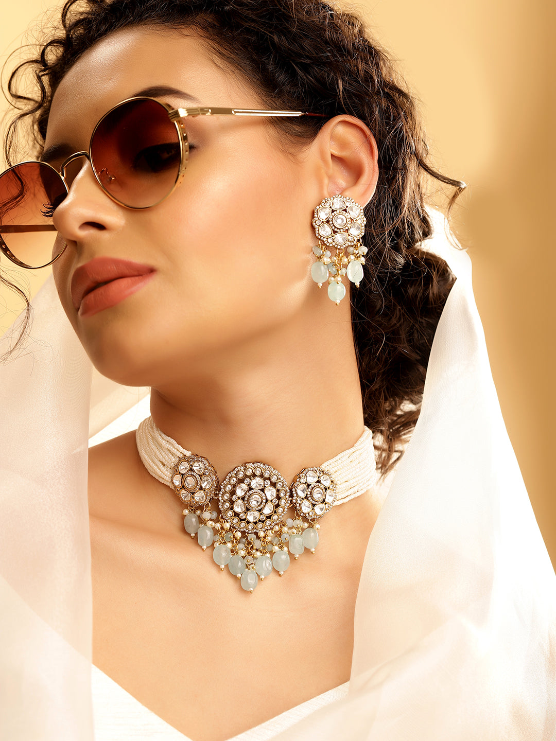 Ishin Blue  Colour Gold Plated Jewellery Set